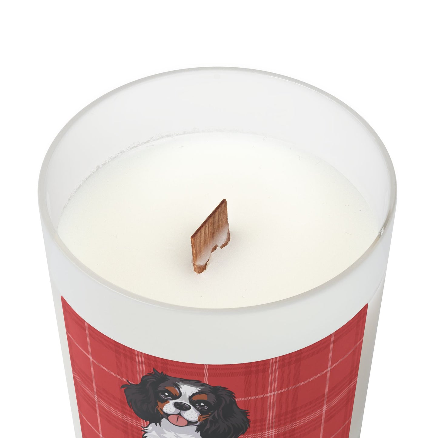 Tricolor Cavalier King Charles Spaniel Dog Frosted Glass Candle, Christmas Holiday Candles Pet Memorial Gifts
