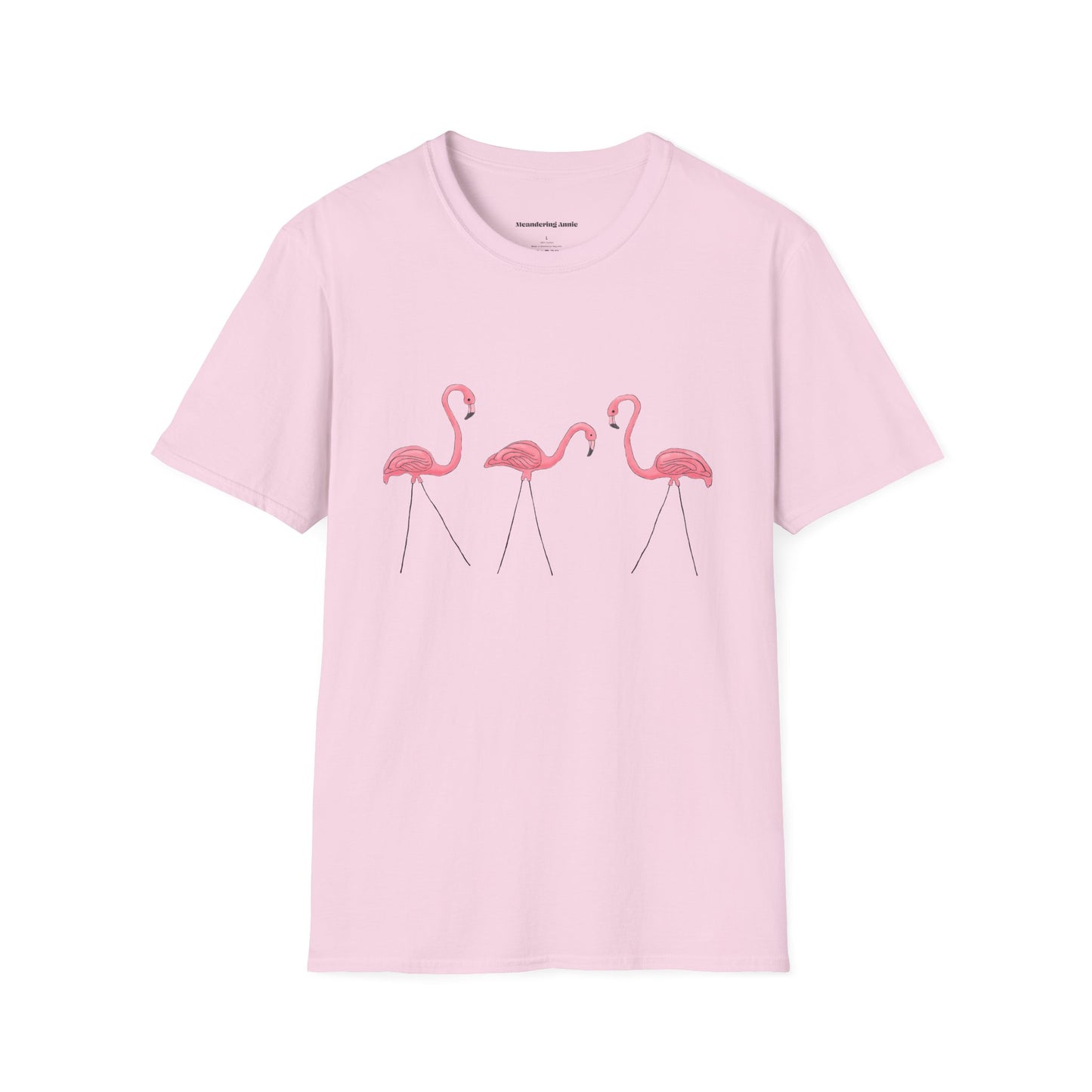 Pink Plastic Lawn Flamingos Soft T-shirt Unisex Cotton T-Shirt Womens Mens Shirt Flamingo Design