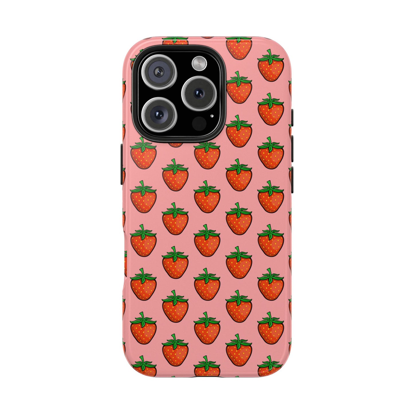 Strawberry Pattern Tough Phone Case, Cute Pink Berry Fruit Strawberries Design Cell Phone Cases