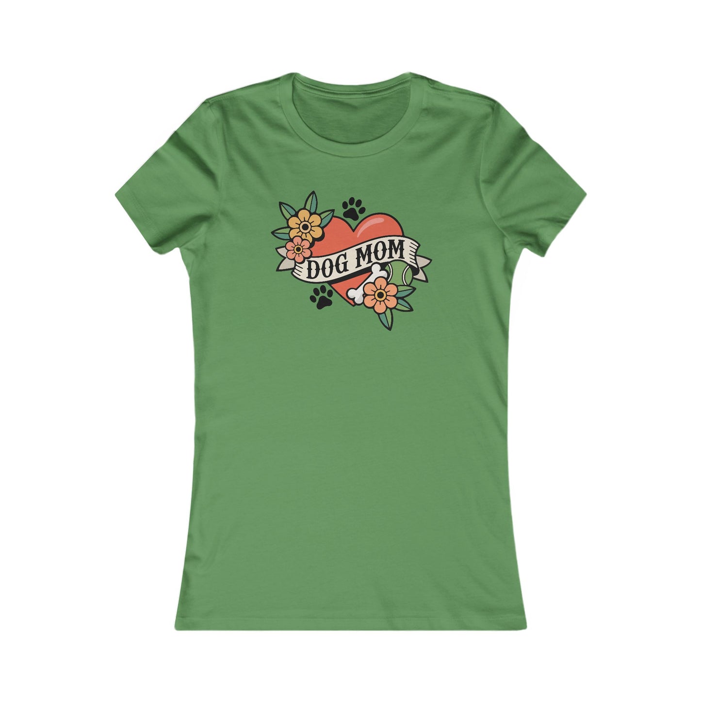 Dog Mom Heart Tattoo Tee | Dogs Paw Print Retro Hearts Women's Fitted T-shirt, Floral Tattoos Shirt Childless Dog Lady
