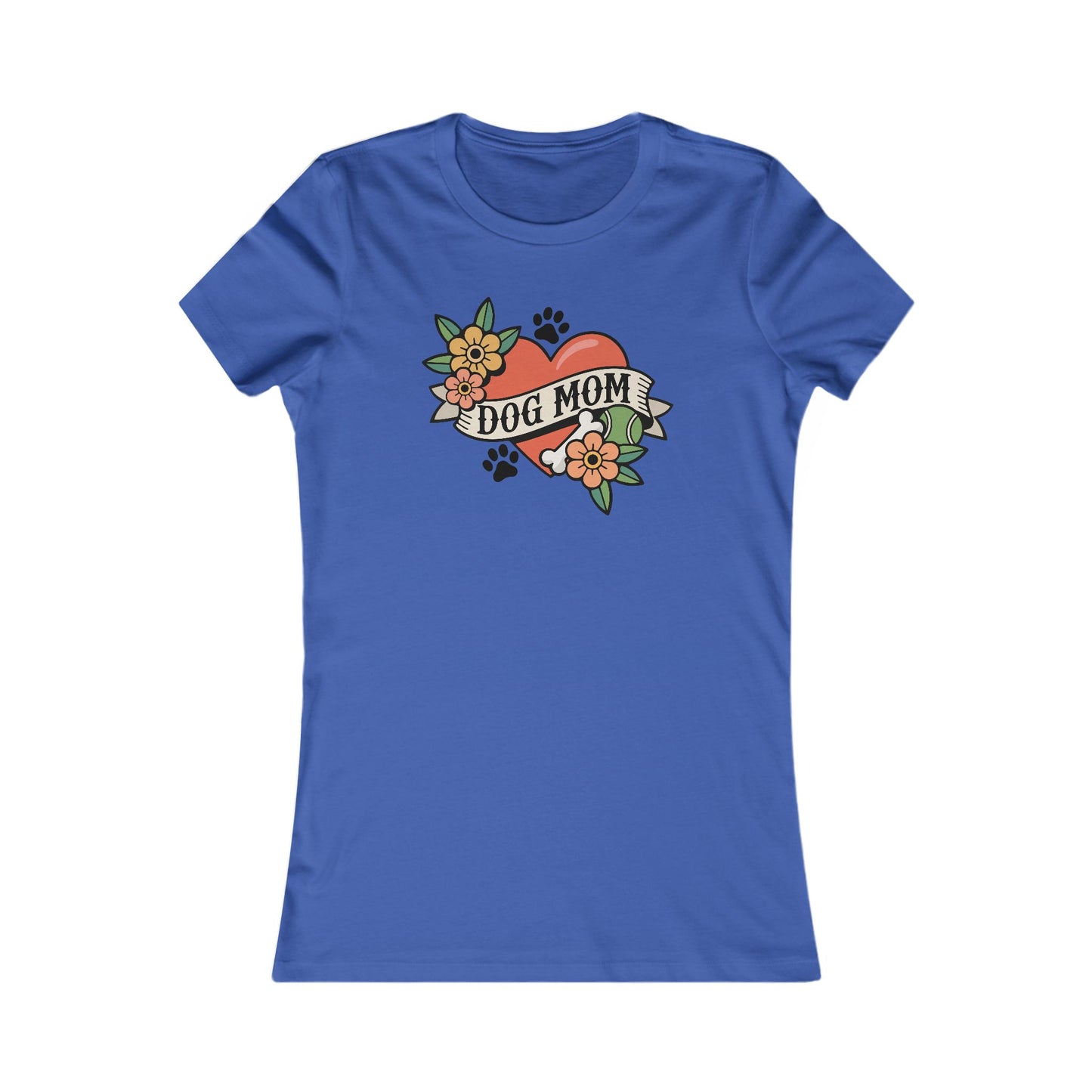 Dog Mom Heart Tattoo Tee | Dogs Paw Print Retro Hearts Women's Fitted T-shirt, Floral Tattoos Shirt Childless Dog Lady