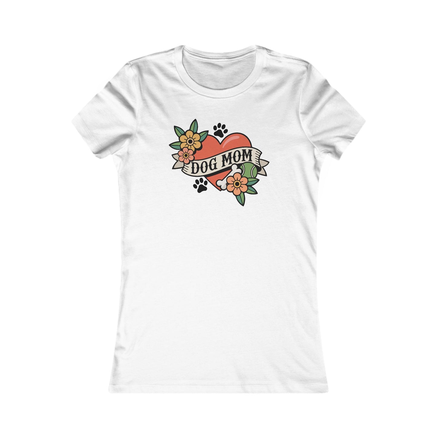 Dog Mom Heart Tattoo Tee | Dogs Paw Print Retro Hearts Women's Fitted T-shirt, Floral Tattoos Shirt Childless Dog Lady