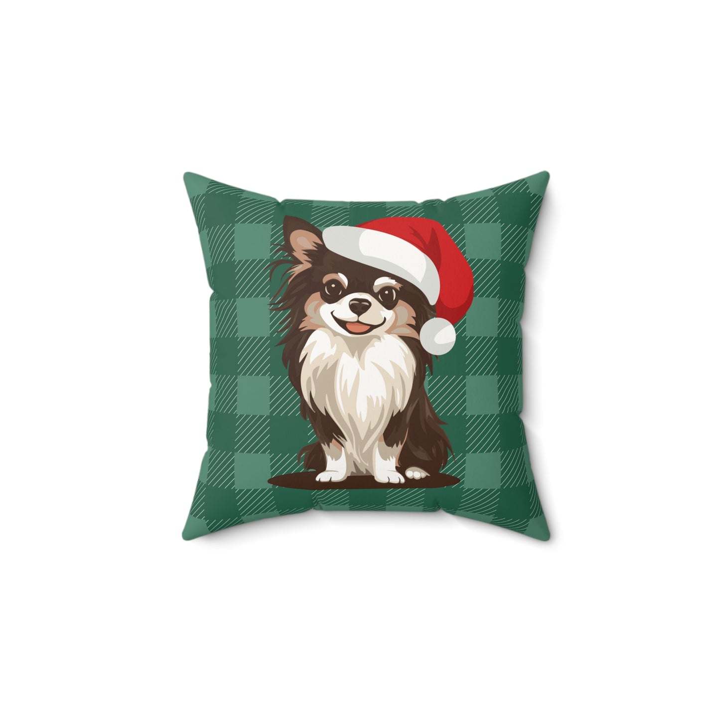 Christmas Dogs Throw Pillow, Long Haired Chihuahua Dog Holiday Home Decor, Faux Suede Plaid Cushion Pillows, Xmas Decorations