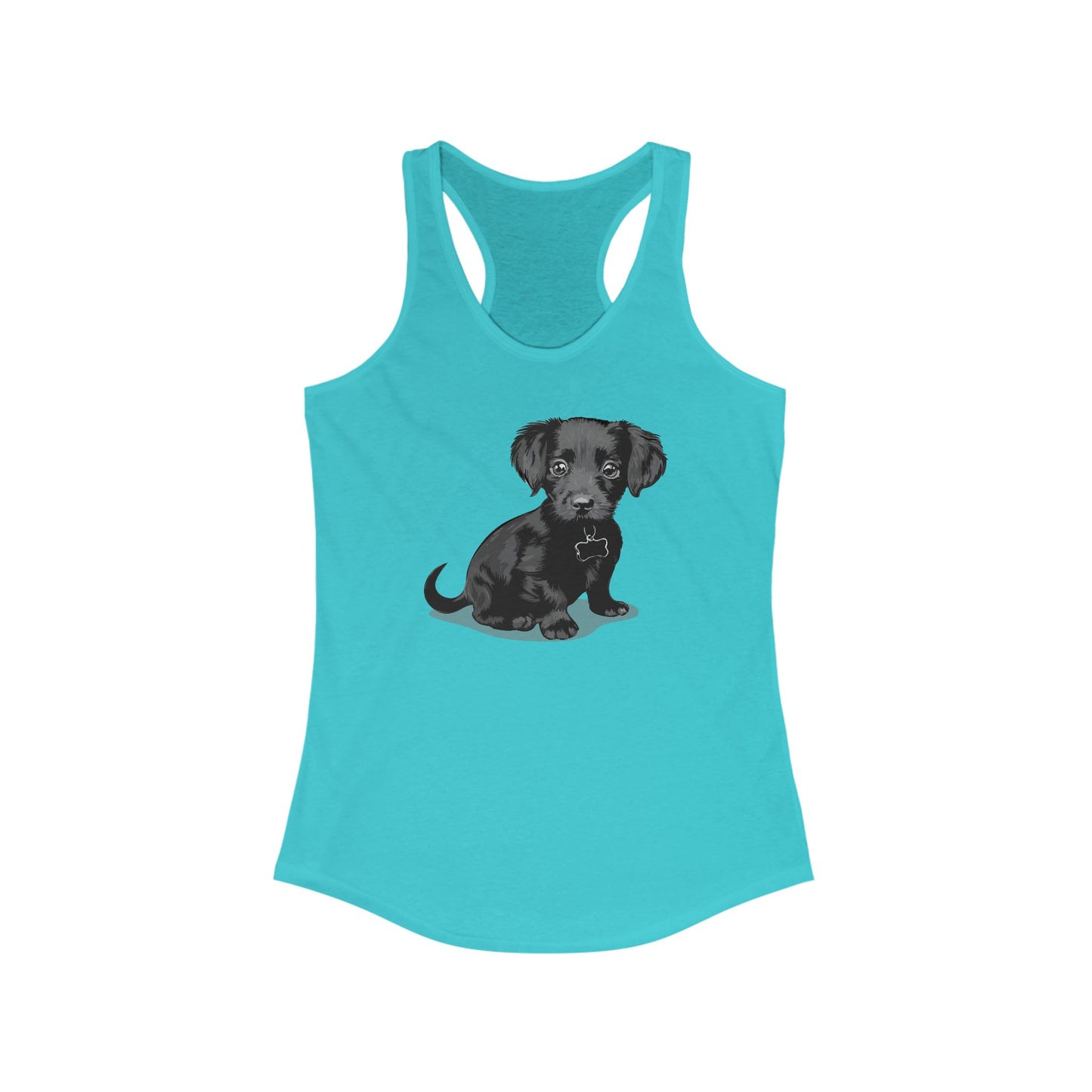 Chiweenie Puppy Women's Tank Top, Dog Lover Racerback Shirt, Long Haired Chihuahua Dachshund Mix Pup Graphic Tops, Sleeveless Summer Apparel