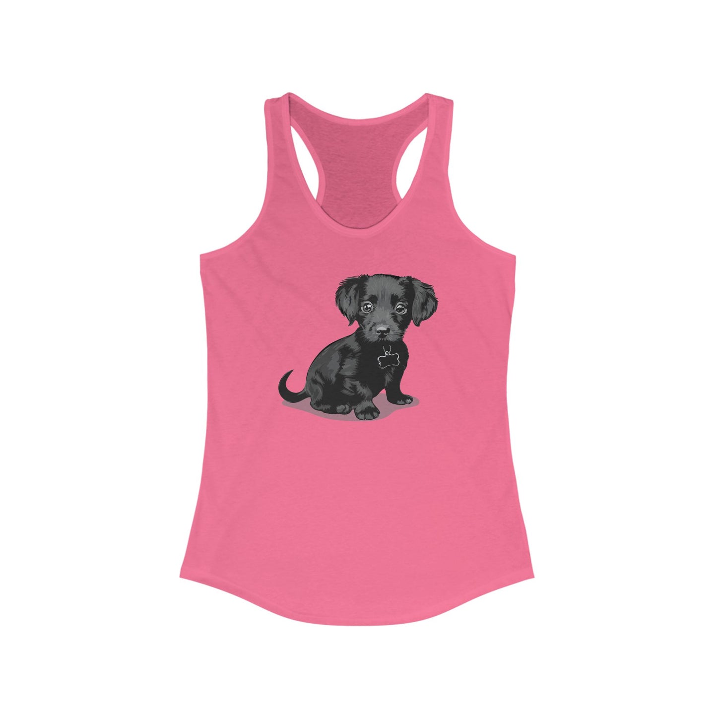 Chiweenie Puppy Women's Tank Top, Dog Lover Racerback Shirt, Long Haired Chihuahua Dachshund Mix Pup Graphic Tops, Sleeveless Summer Apparel