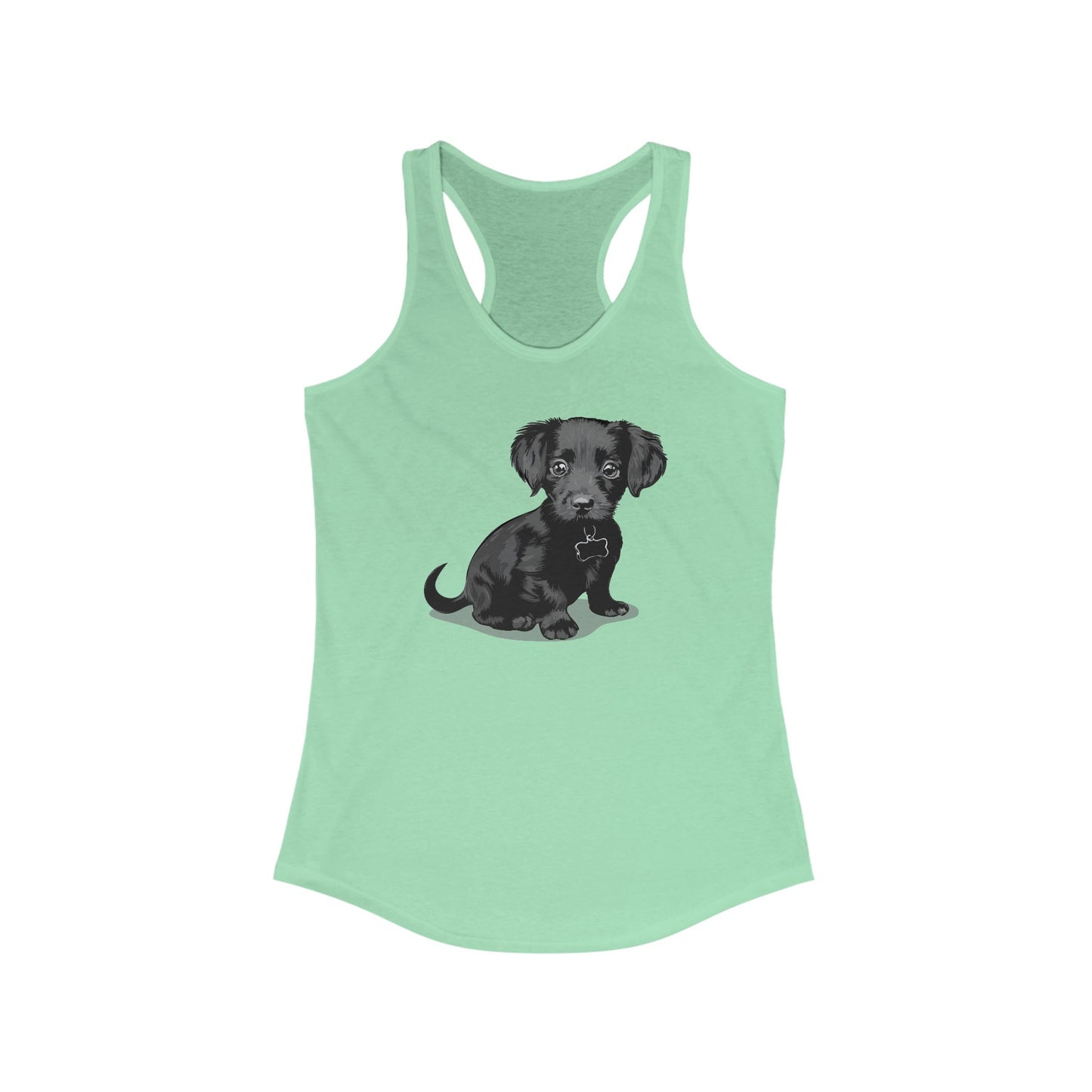 Chiweenie Puppy Women's Tank Top, Dog Lover Racerback Shirt, Long Haired Chihuahua Dachshund Mix Pup Graphic Tops, Sleeveless Summer Apparel