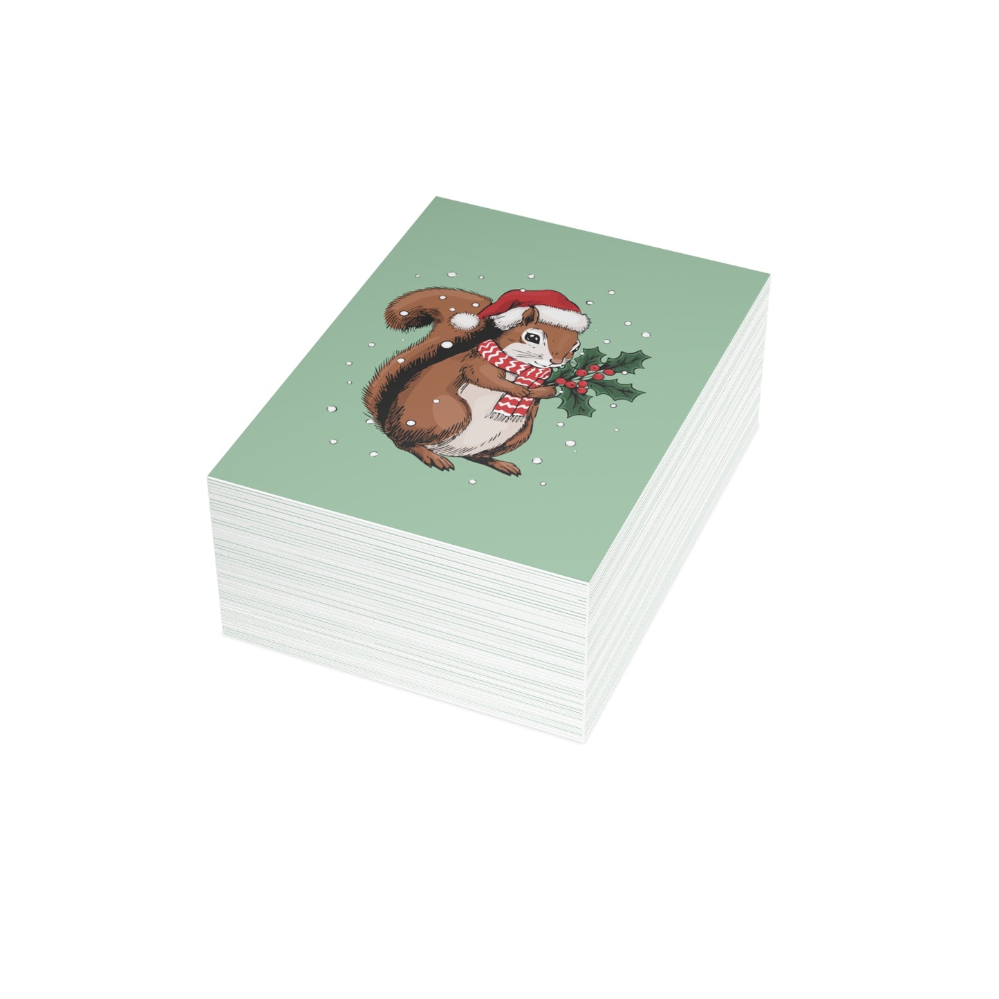 Christmas Squirrel Greeting Cards, Holiday Card 10, 30, or 50 Pack With Envelopes - Winter Squirrels Santa Hat Artwork