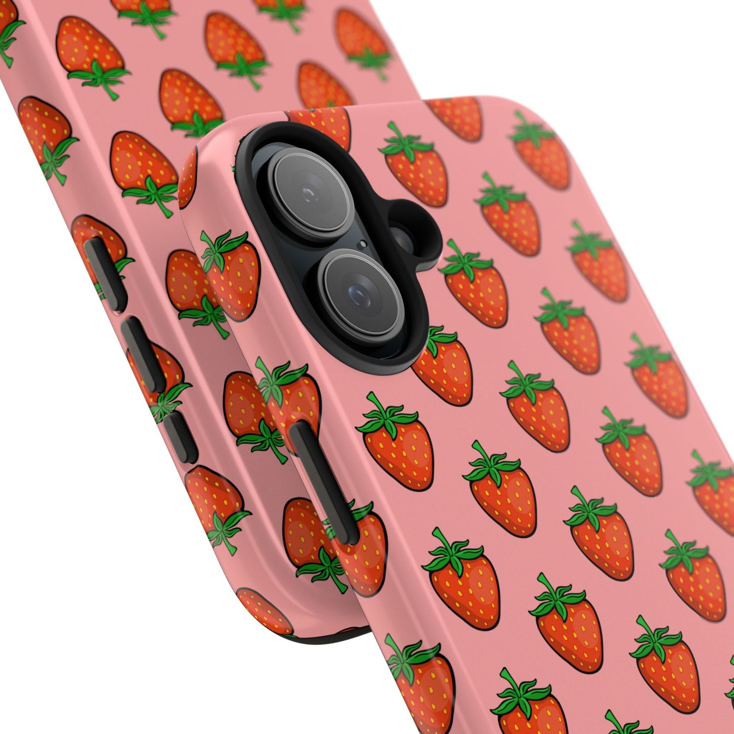 Strawberry Pattern Tough Phone Case, Cute Pink Berry Fruit Strawberries Design Cell Phone Cases