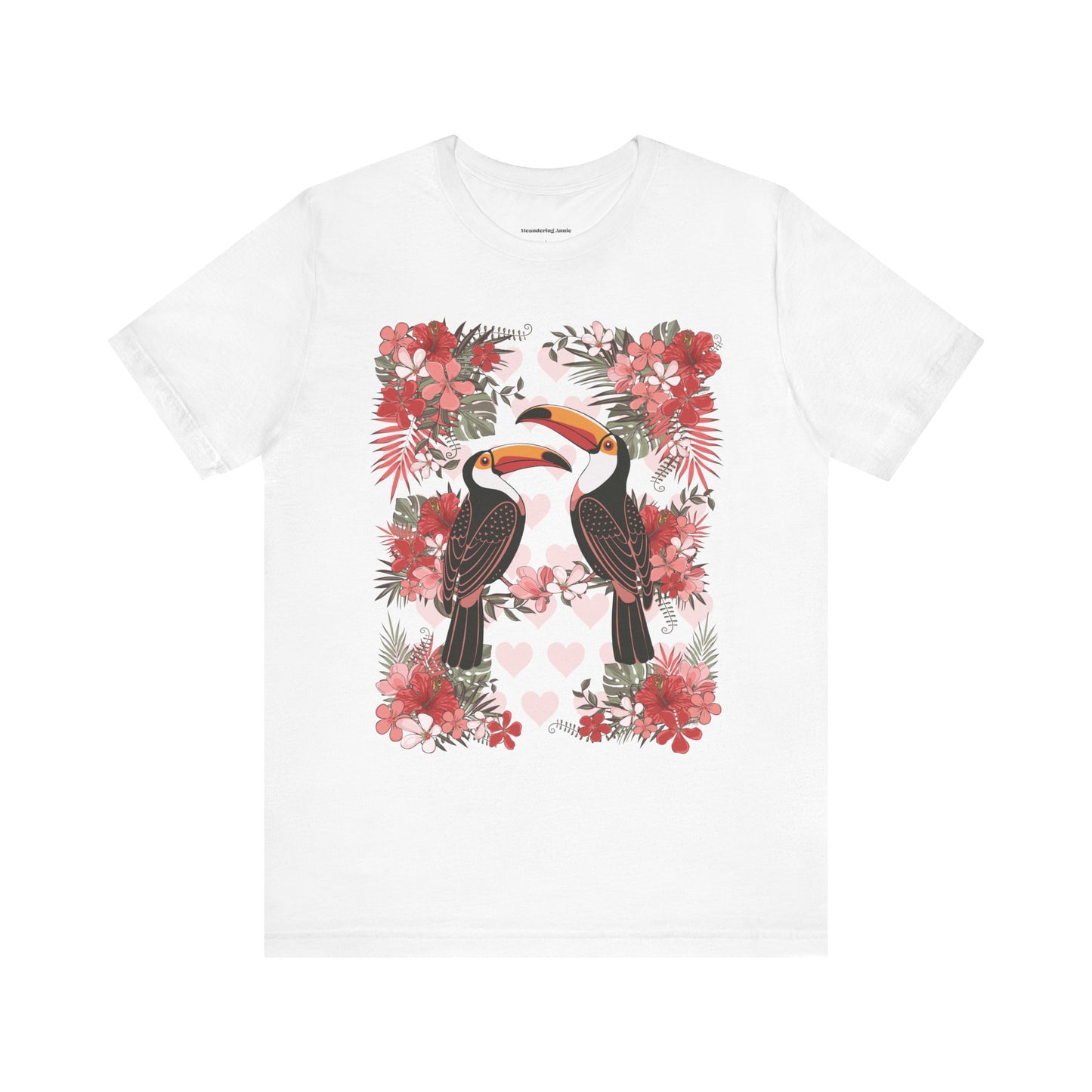 Toucan Tropical Love Birds T-shirt, Casual Summer Shirt, Gift for Bird Lovers, Vacation Wear, Floral Nature Inspired Tee