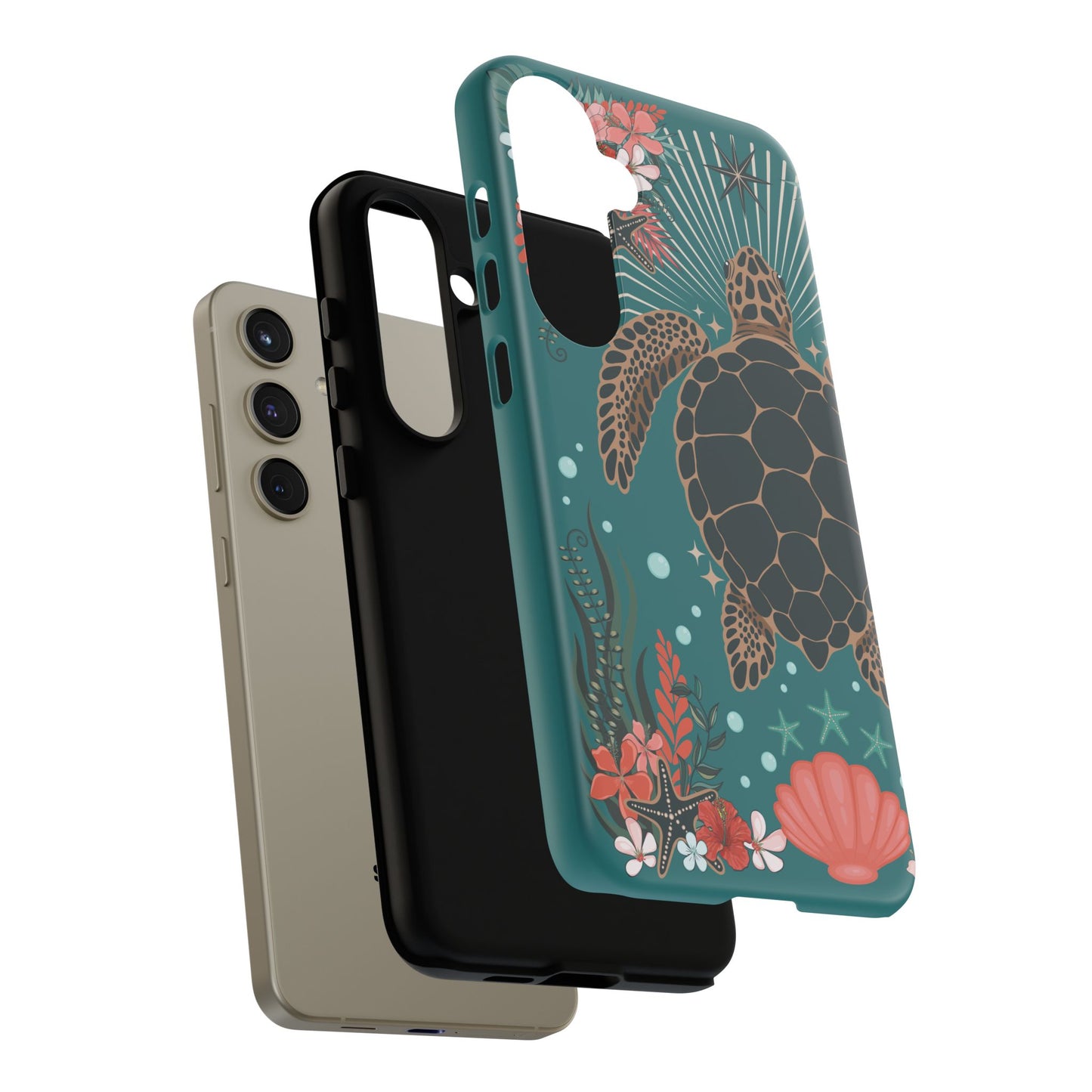 Sea Turtle Illustration Phone Case | Ocean Turtles Coral Floral Pattern Cell Phone Cases - Iphone, Google Pixel, Samsung - Matte Finish