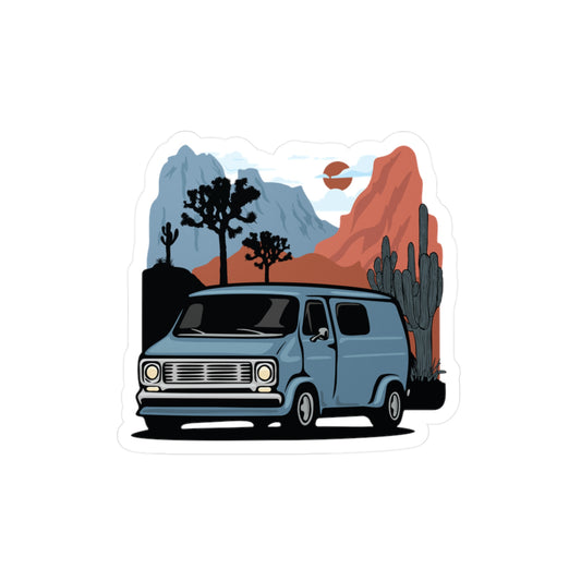 Arizona Desert Vanlife Camper Van Vinyl Decal Sticker - Retro Van in Joshua Tree & Cactus Landscape Stickers Decals