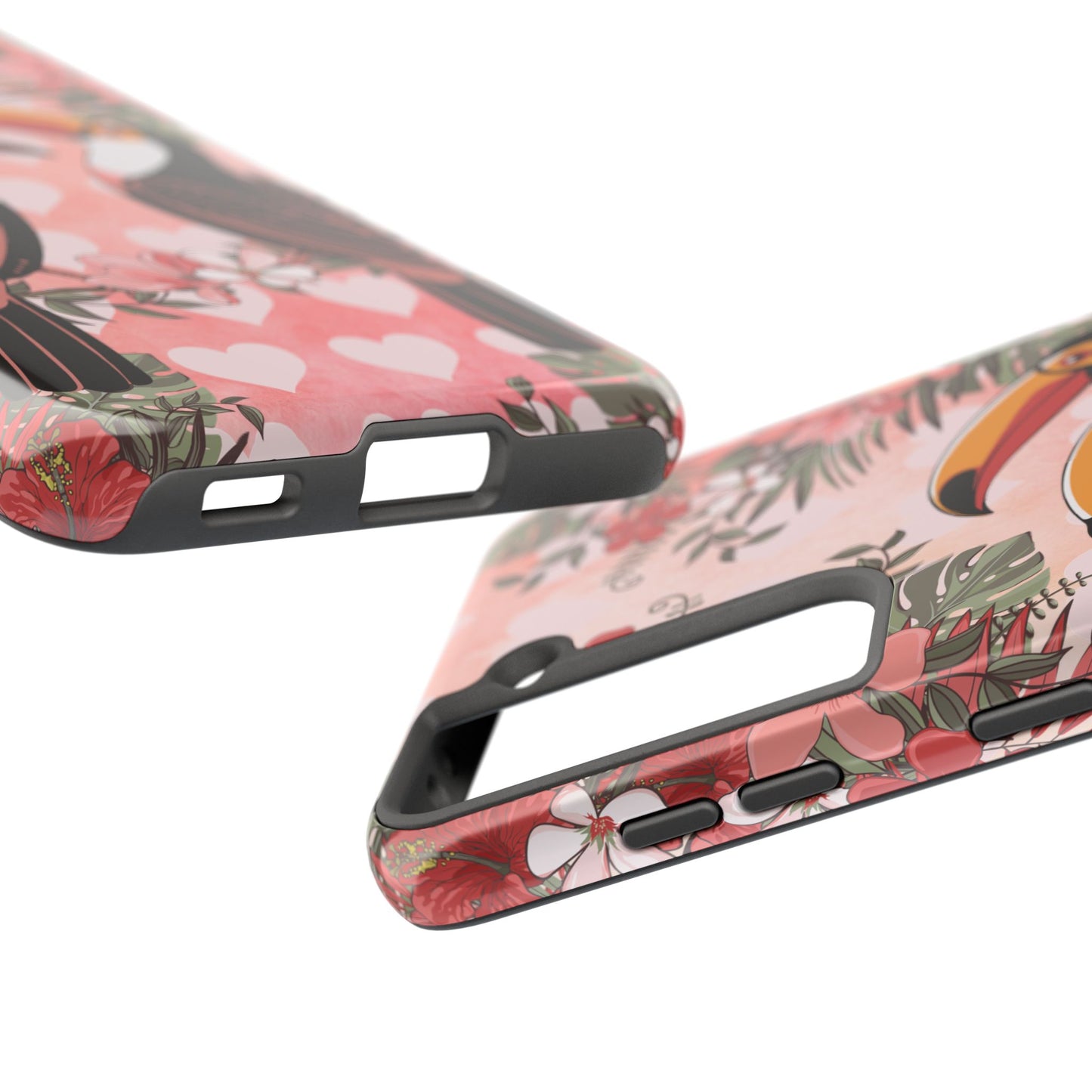 Toucan Tropical Love Birds Phone Case | Tropic Toucans Floral Hearts Art Cell Phone Cases