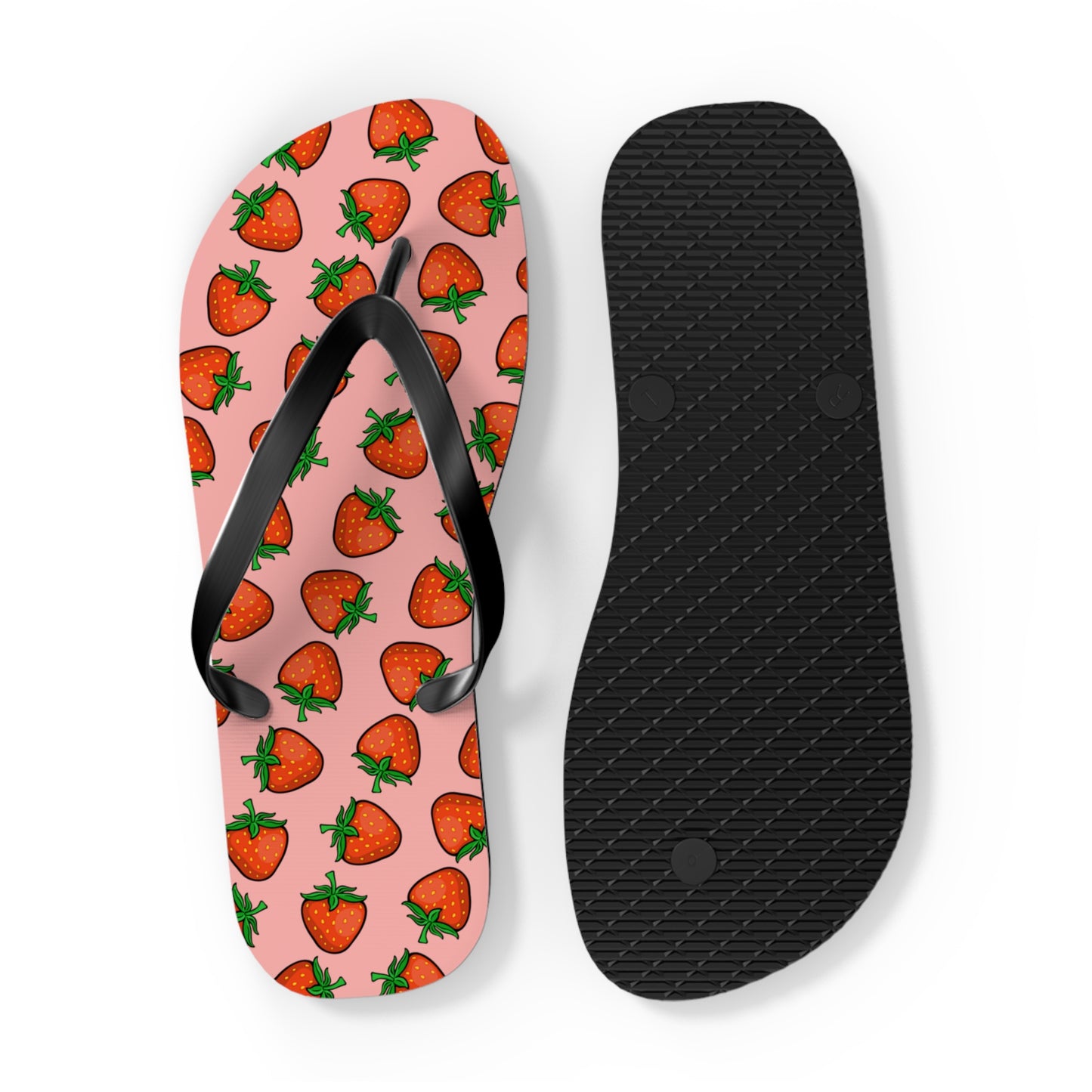 Strawberry Pattern Flip Flops | Pink Strawberries Fruit Summer Beach Sandals, Women's Beach Pool Footwear