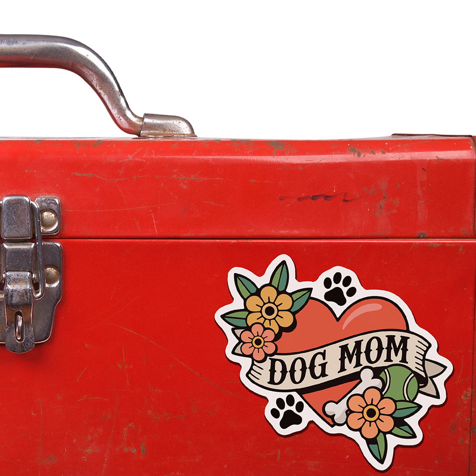 Dog Mom Heart Tattoo Magnet - 4" Furbaby Pet Parent Dog Ladies Vinyl Magnets Indoor Outdoor, Puppy Dogs Love Tattoos