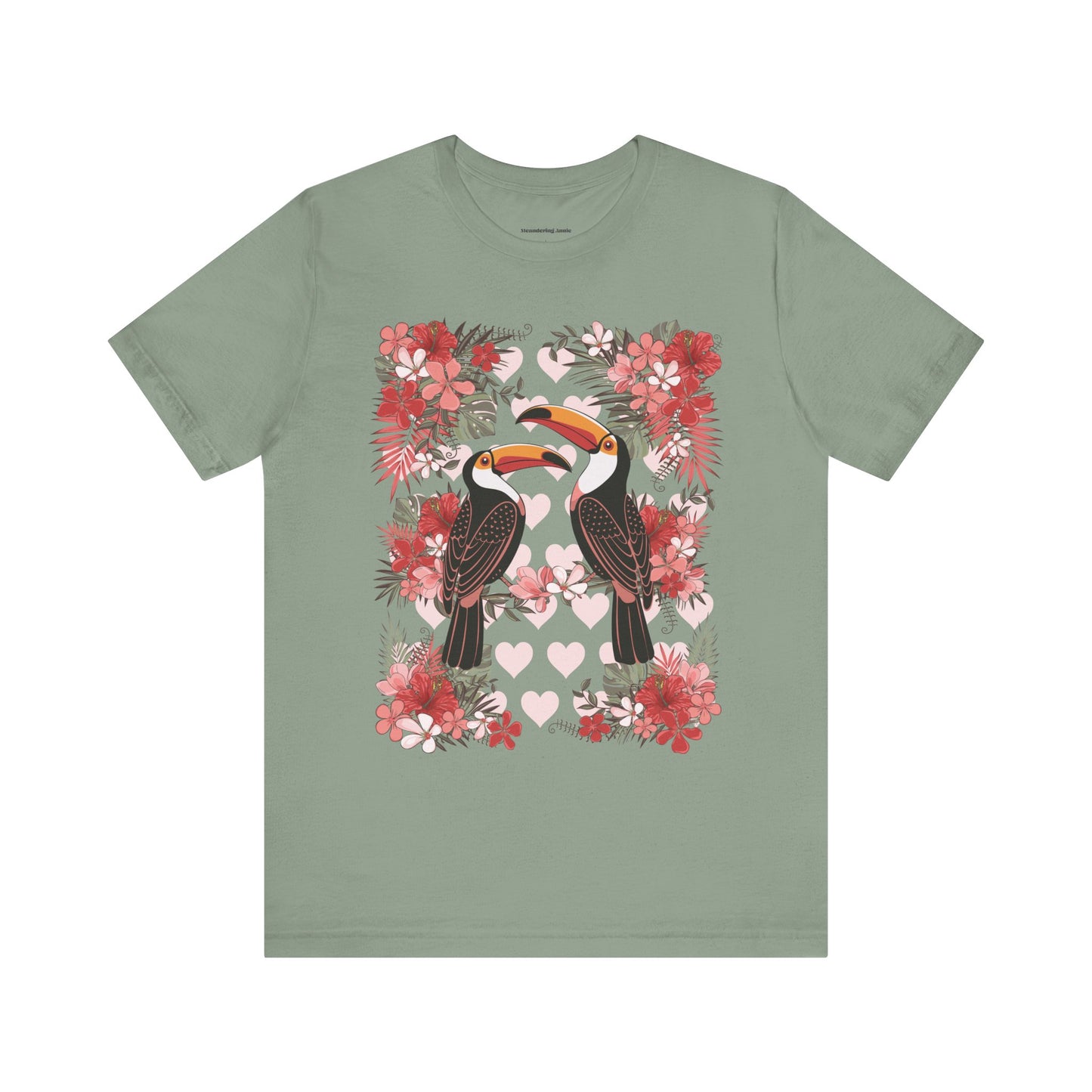 Toucan Tropical Love Birds T-shirt, Casual Summer Shirt, Gift for Bird Lovers, Vacation Wear, Floral Nature Inspired Tee