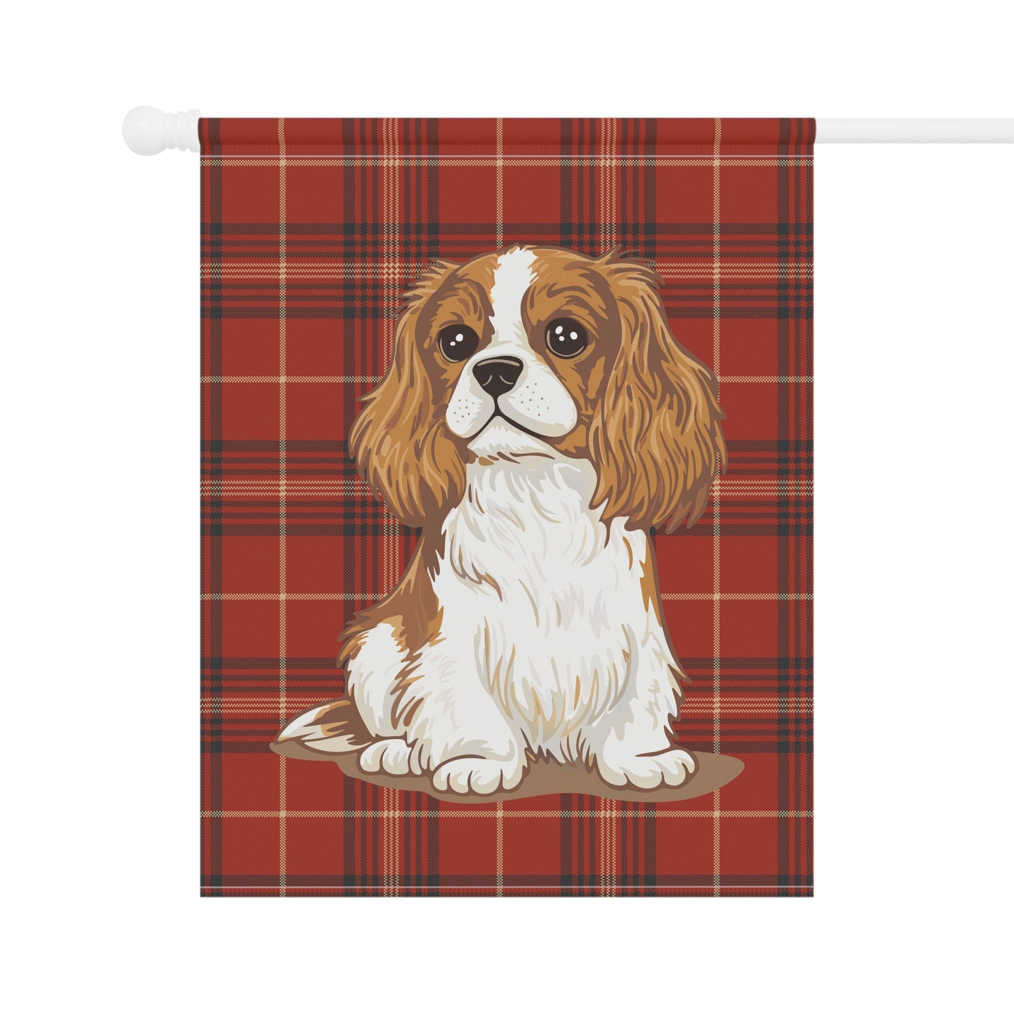 Blenheim Cavalier King Charles Spaniel Red Tartan Plaid Outdoor Garden Banner Flag, Christmas Holiday Yard Decorations