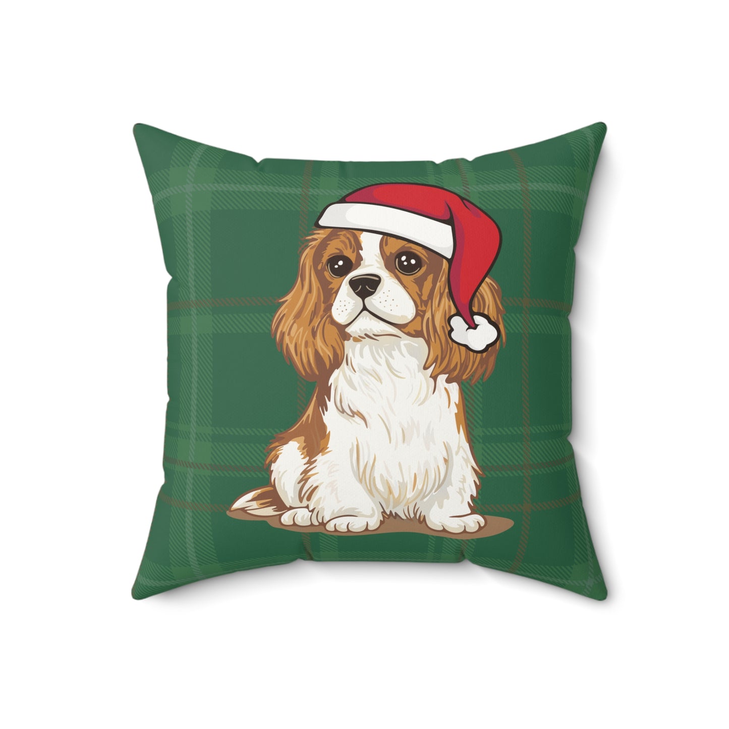 Christmas Dogs Throw Pillow, Cavalier King Charles Spaniel Dog Holiday Home Decor, Faux Suede Green Plaid Cushion Pillows, Xmas Decorations