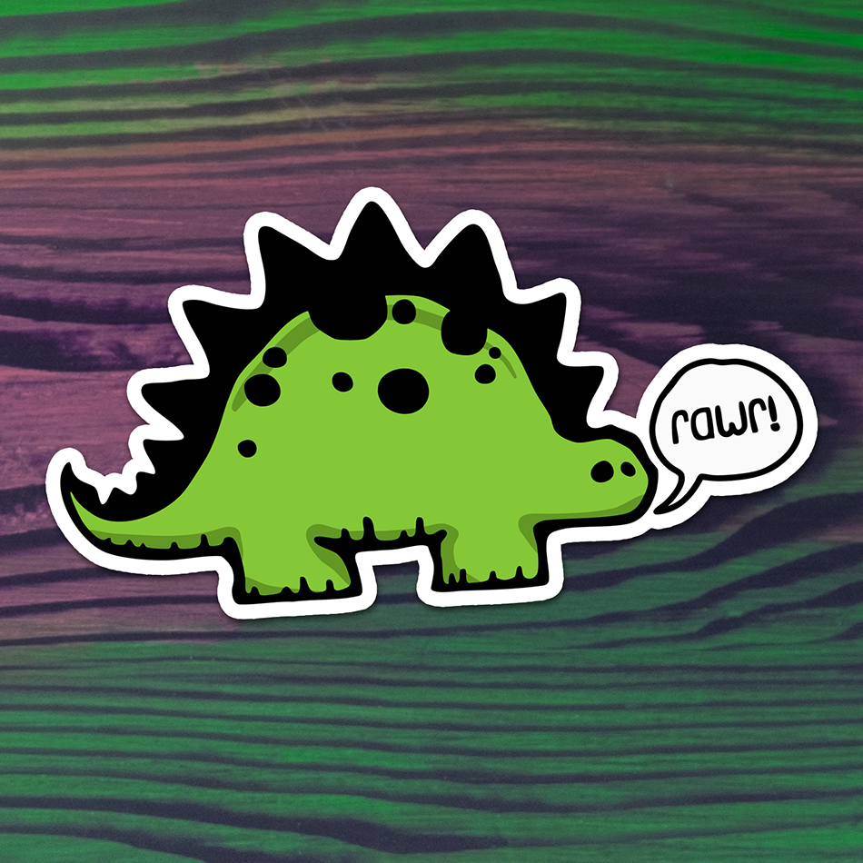 4" Rawr! Dinosaur Sticker - Dino Stegosaurus Funny Dinosaurs Vinyl Decal Stickers Waterproof Outdoor Decals