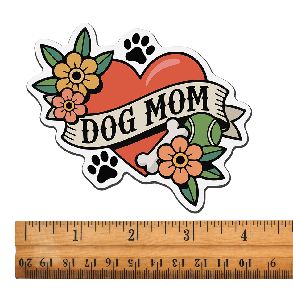 Dog Mom Heart Tattoo Magnet - 4" Furbaby Pet Parent Dog Ladies Vinyl Magnets Indoor Outdoor, Puppy Dogs Love Tattoos