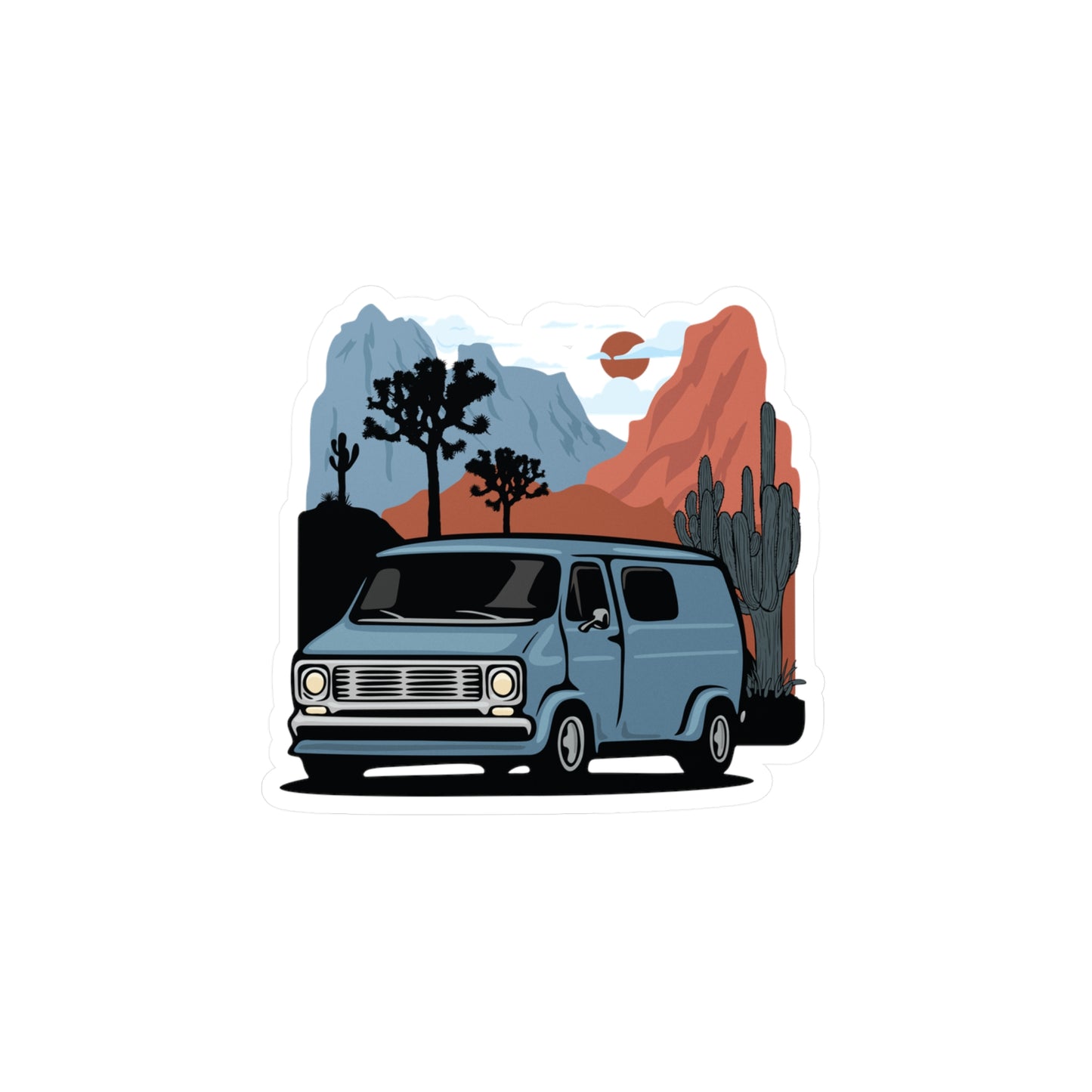 Arizona Desert Vanlife Camper Van Vinyl Decal Sticker - Retro Van in Joshua Tree & Cactus Landscape Stickers Decals