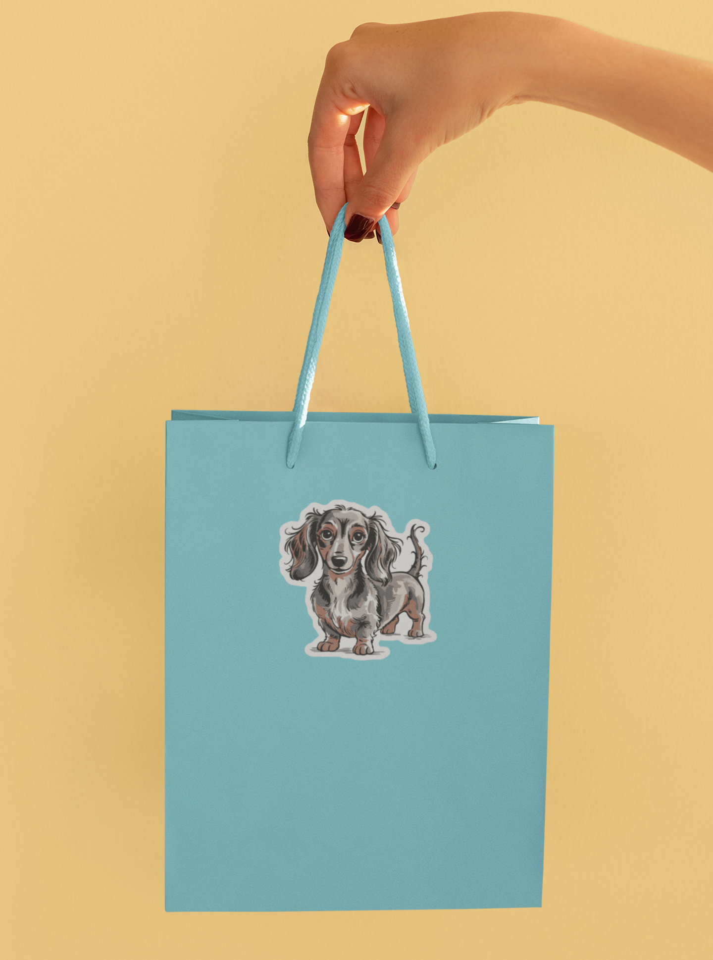 4" Long Haired Dachshund Dog Sticker - Gray & Brown Wiener Dogs Dachshunds Waterproof Vinyl Decal Stickers Long Coat Puppy