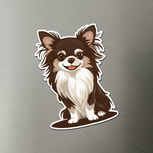 Long Haired Chihuahua Dog Magnet, 3" Brown Long Coat Chihuahuas Dogs Vinyl Fridge Magnets
