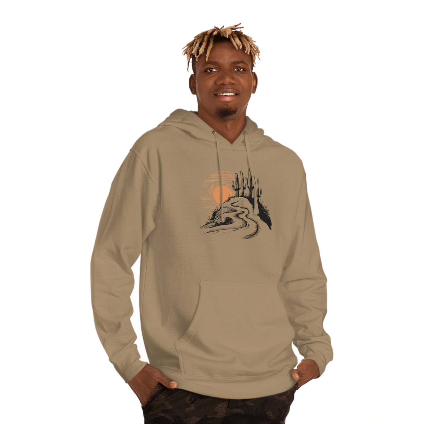 Arizona Desert Cactus Landscape Hoodie - Mens Womens Unisex Hooded Sweatshirt with Saguaro Cactus Sunset Print