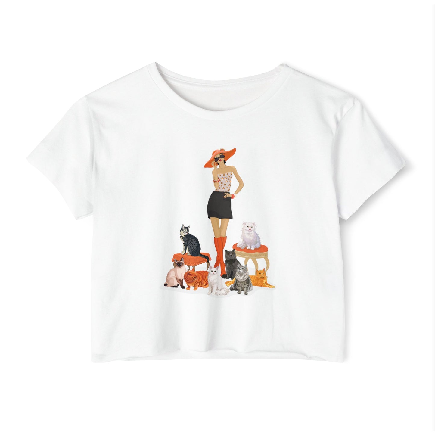 Childless Cat Lady Cropped T-shirt Women's Festival Crop Top - Crazy Cat Ladies Crop Tee, Child-free Short Sleeve Tops