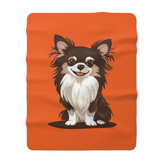 Koda Long Haired Chihuahua Dog Sherpa Fleece Blanket with Cute Doggy Puppy Print