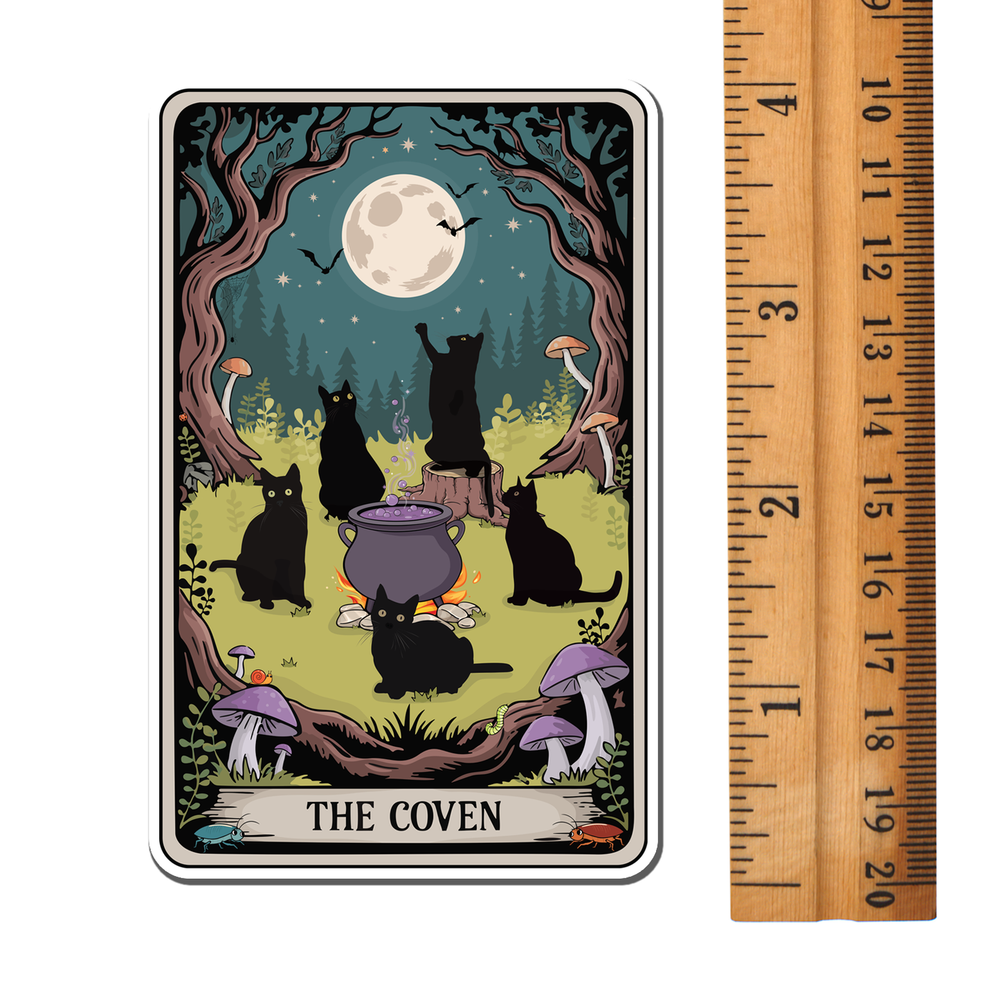 Magnet - Black Cat Witch Coven Tarot Card - 4" Gothic Halloween Witchy Cats Vinyl Fridge Magnets Indoor Outdoor