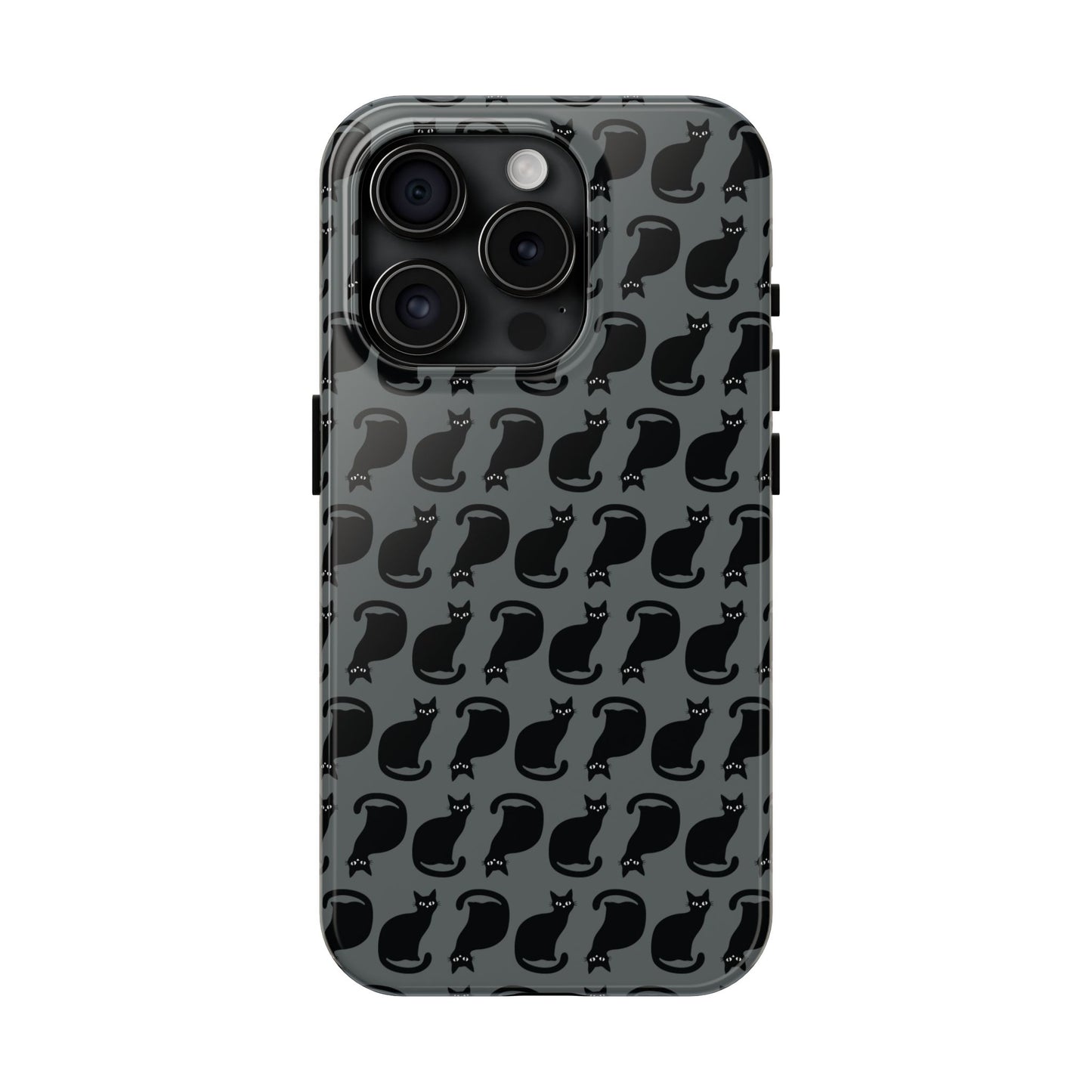 Black Cat Silhouette Pattern Cell Phone Case, Dark Gray Goth Kitty Tough Phone Case