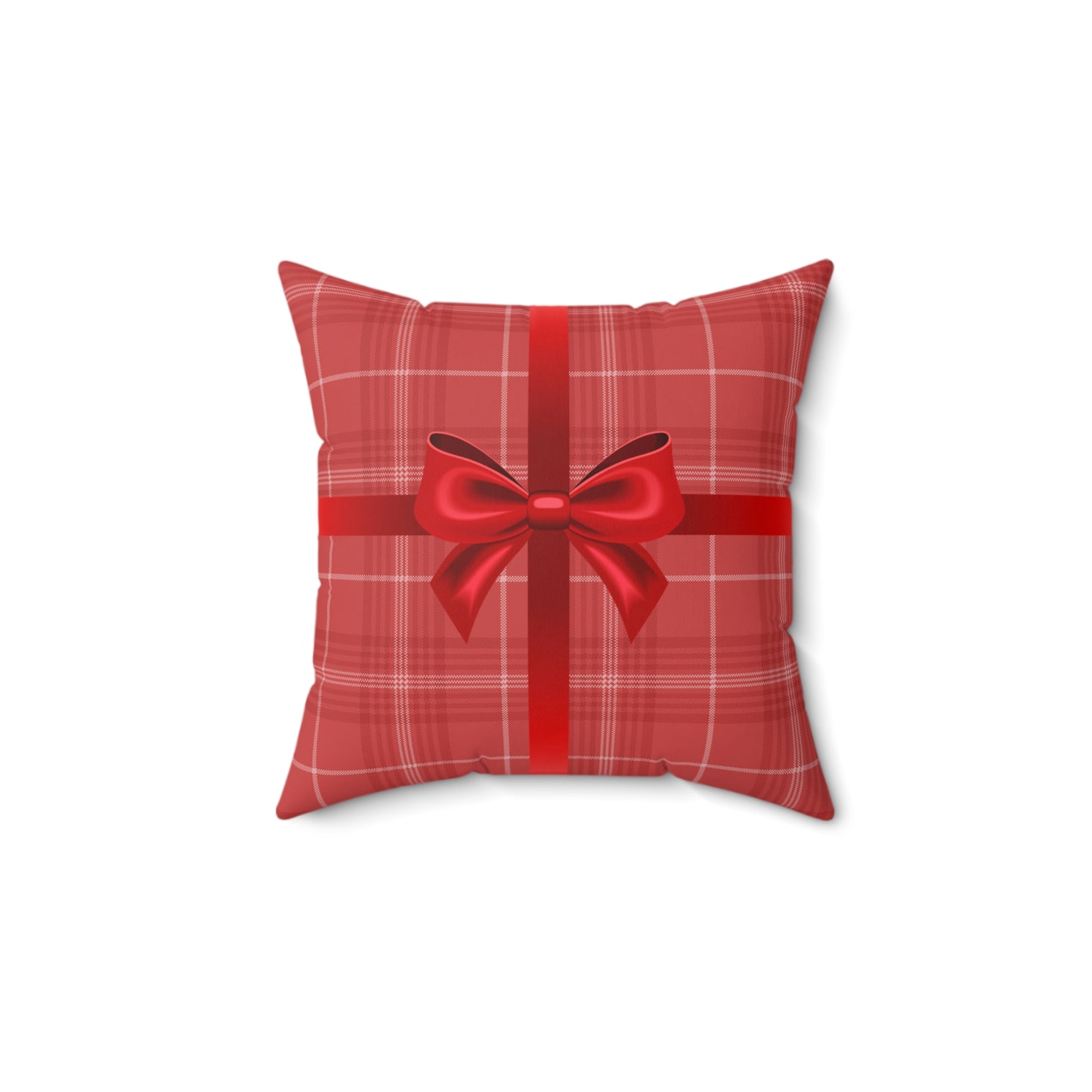 Holiday Gift Throw Pillow, Red Bow on Plaid Wrapped Present Pillows, Christmas Home Decor Xmas Decorations, Square Cushion and Cover