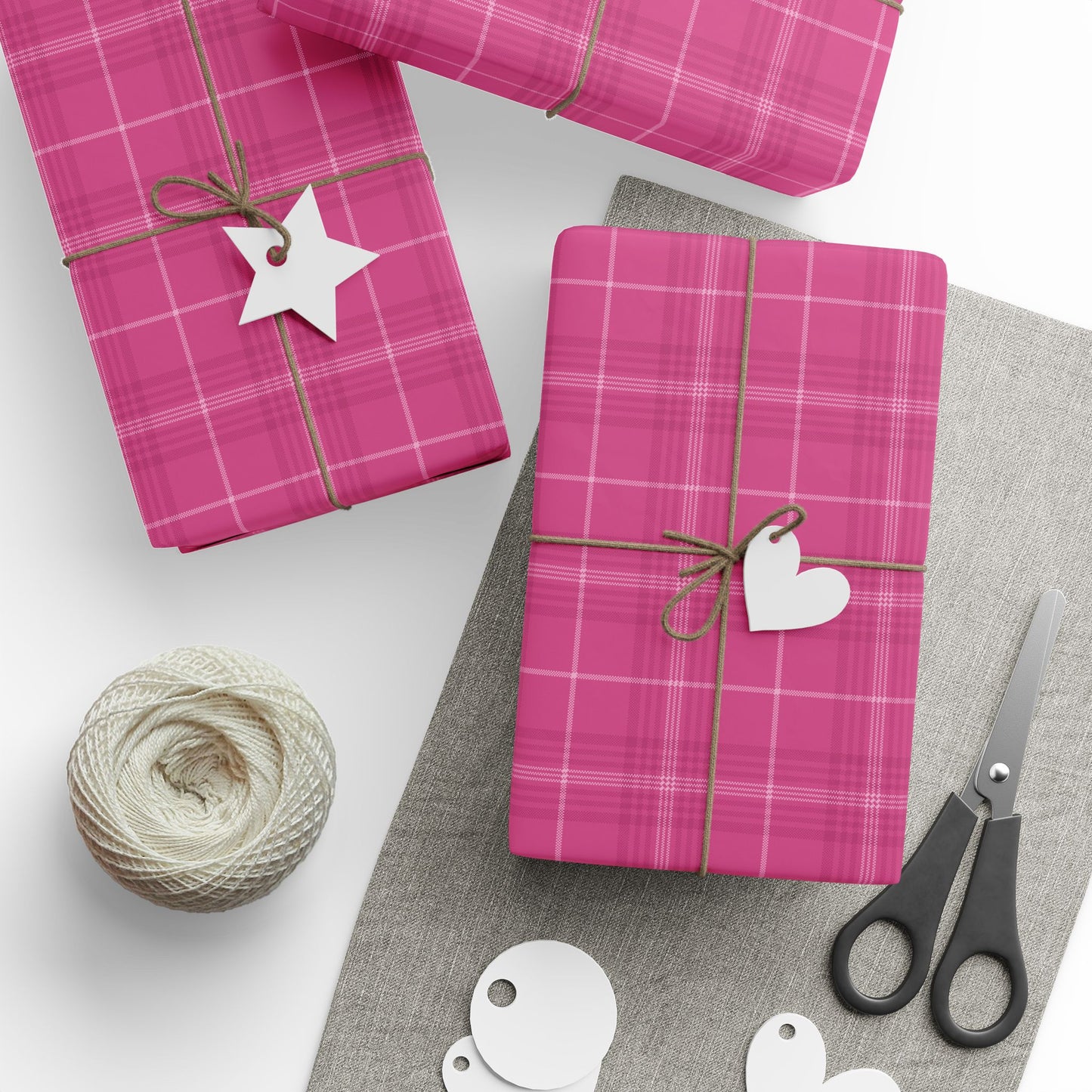 Pink Tartan Plaid Wrapping Paper Gift Wrap Roll, Holiday Birthday Christmas Valentine's Day, Matte Finish 30"×180"
