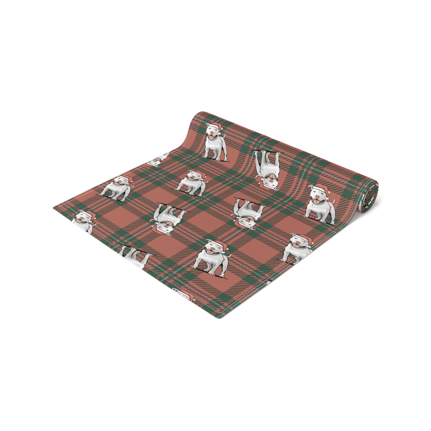 Festive American Pit Bull Terrier Dog Holiday Table Runner, Christmas Home Decor, Dining Tablecloth Linens, Plaid Table Setting Runners