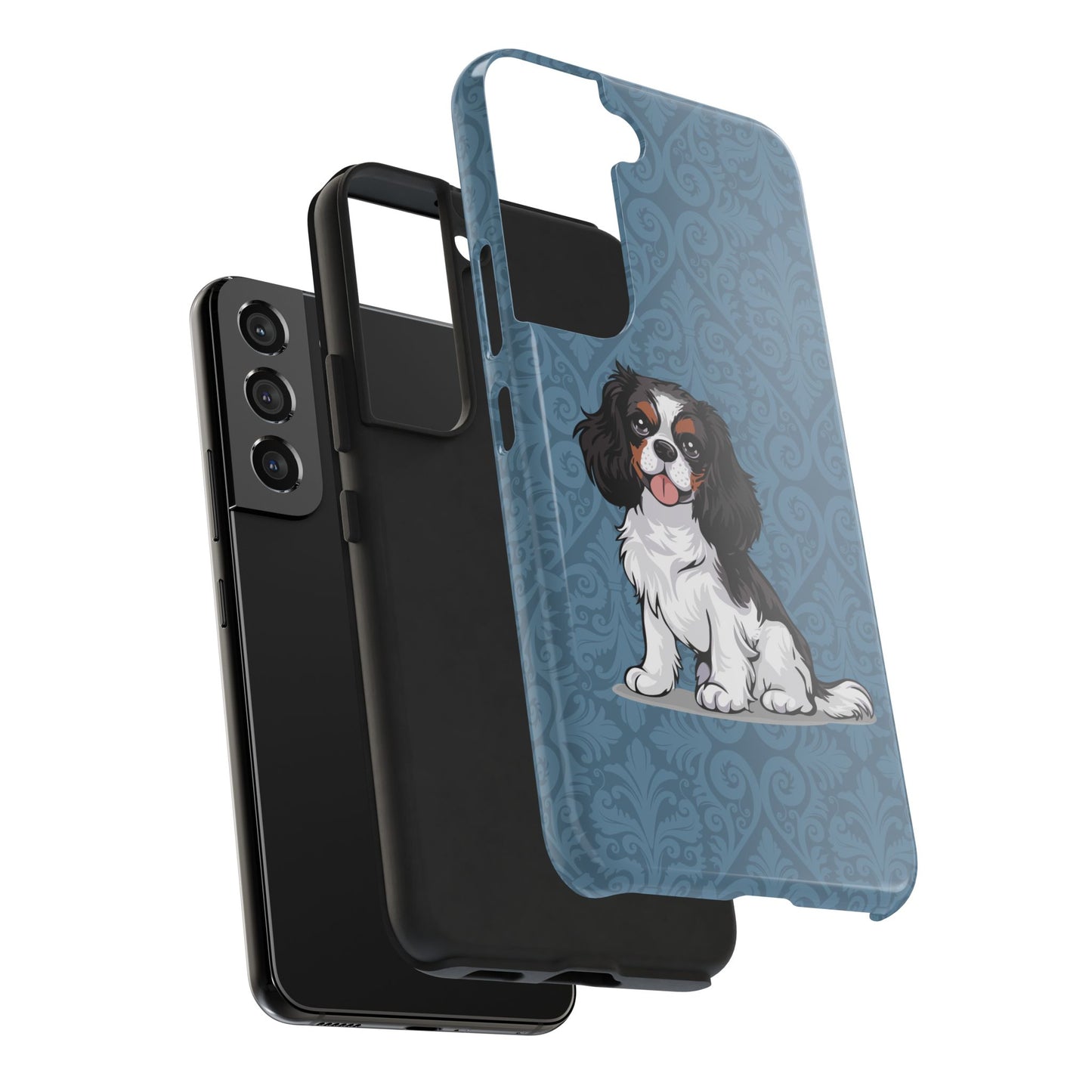 Tricolor Cavalier King Charles Spaniel Dog Phone Case, Tough Phone Cases Pet Dogs Blue Pattern