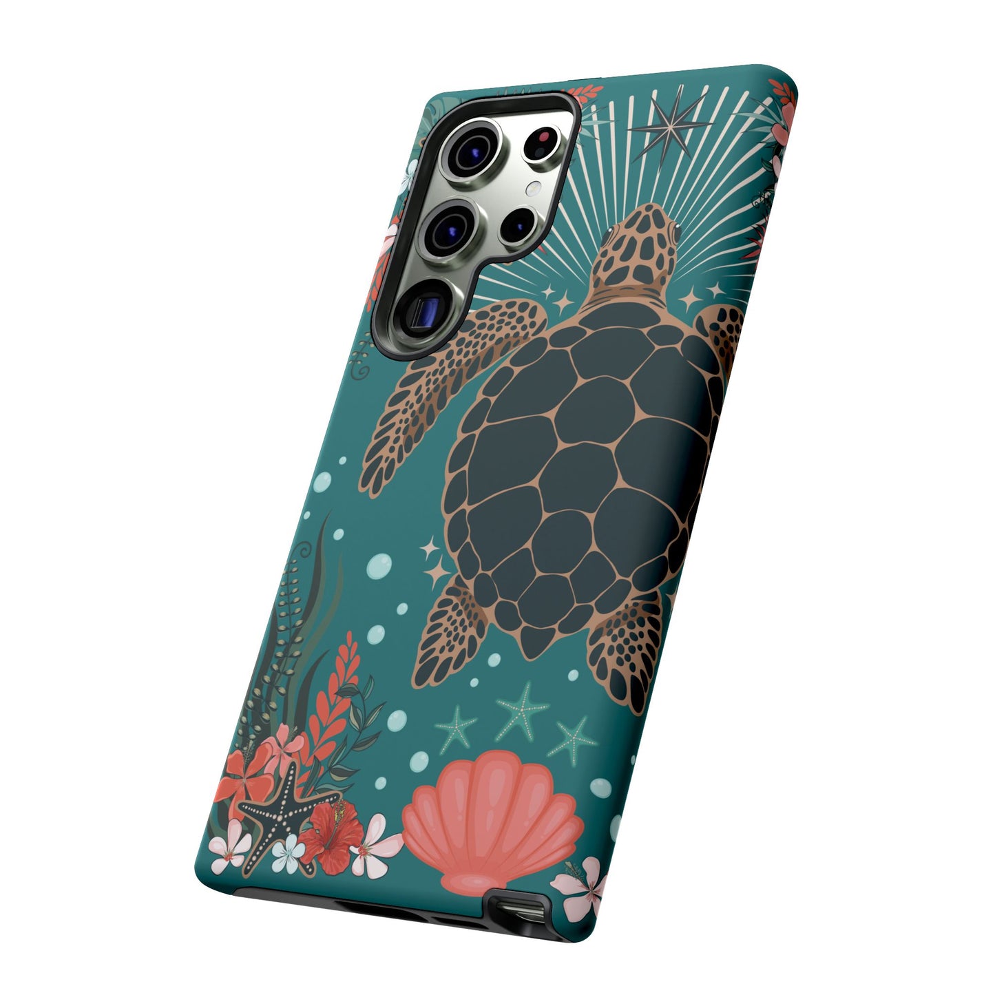 Sea Turtle Illustration Phone Case | Ocean Turtles Coral Floral Pattern Cell Phone Cases - Iphone, Google Pixel, Samsung - Matte Finish
