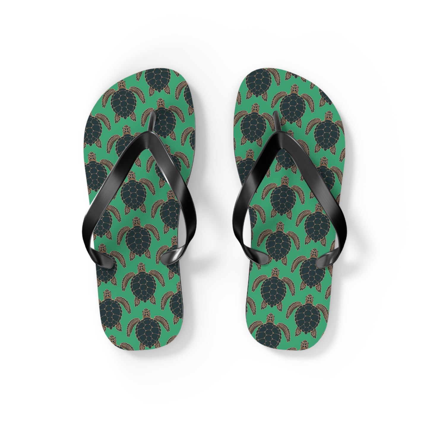 Sea Turtle Pattern Flip Flops | Tropical Green Turtles Beach Sandals, Summer Vacation Pool Attire Ocean Wildlife Nature Pattern