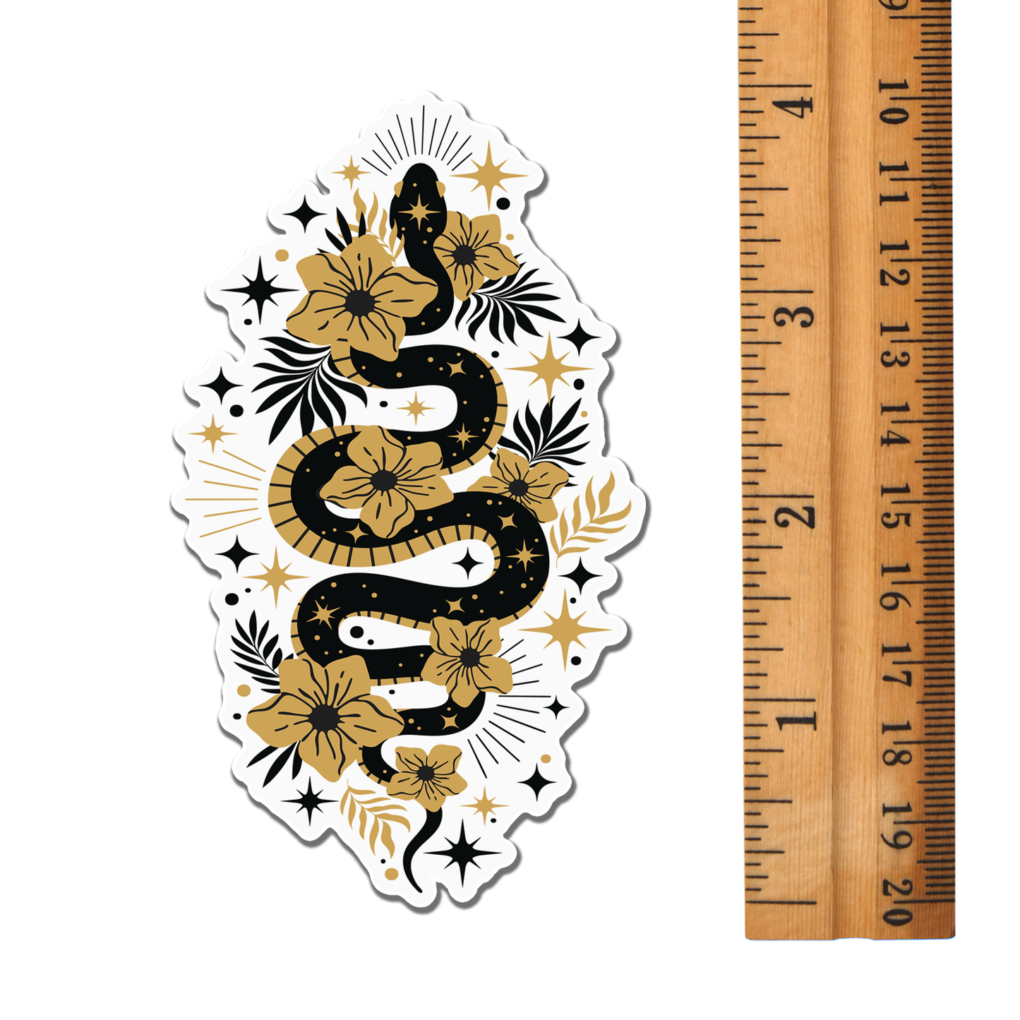 Mystic Black & Gold Snake Magnet - 4" Serpent Vinyl Fridge Car Magnets Indoor Outdoor, Boho Snakes Flowers Floral