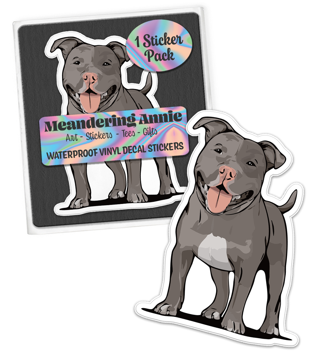 Pit Bull Terrier Dog Sticker - 3" Gray Pitbull Vinyl Decal Stickers Puppy Dogs Design Waterproof Pittie Decals