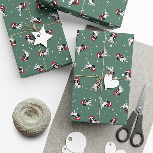 Cavalier King Charles Spaniel Dog Christmas Wrapping Paper, Dogs Print, Cheery Holiday Gift Wrap With Snowy Xmas Puppy In Santa Hat