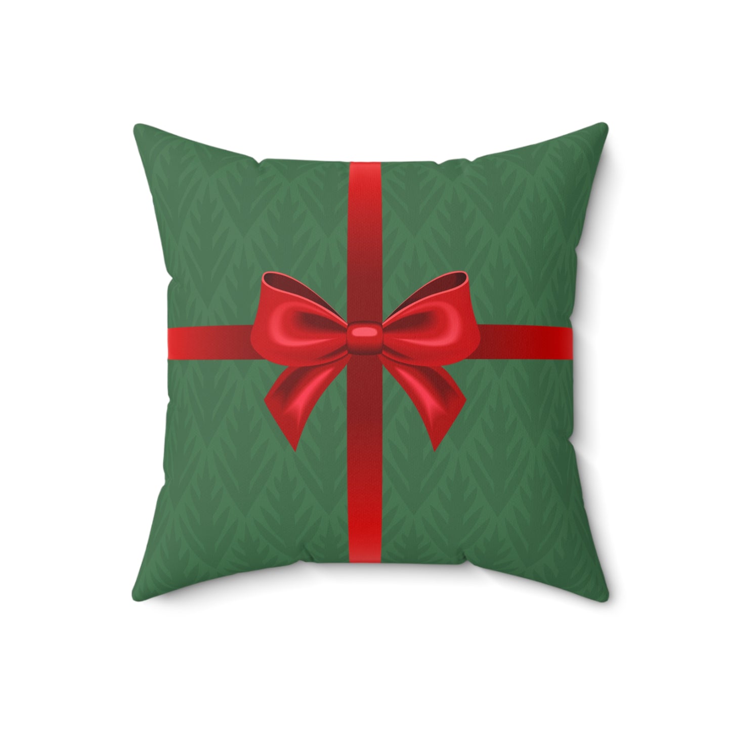 Holiday Gift Throw Pillow, Red Bow on Green Pattern Wrapped Present Pillows, Traditional Christmas Home Decor Xmas Decorations