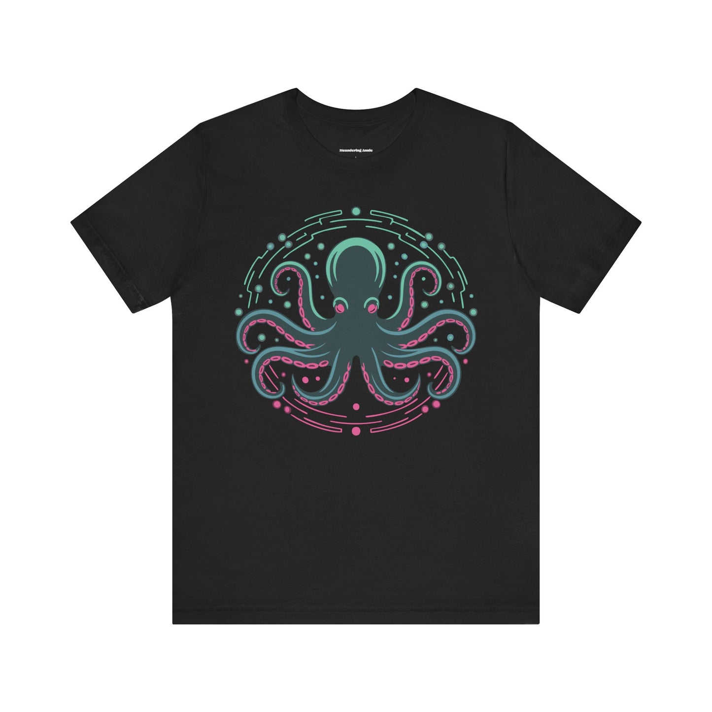 Neon Digital Octopus Tee | Retro Cyberpunk Illustration Graphic T-Shirt, Ocean Life Artwork Octopi Black Tees