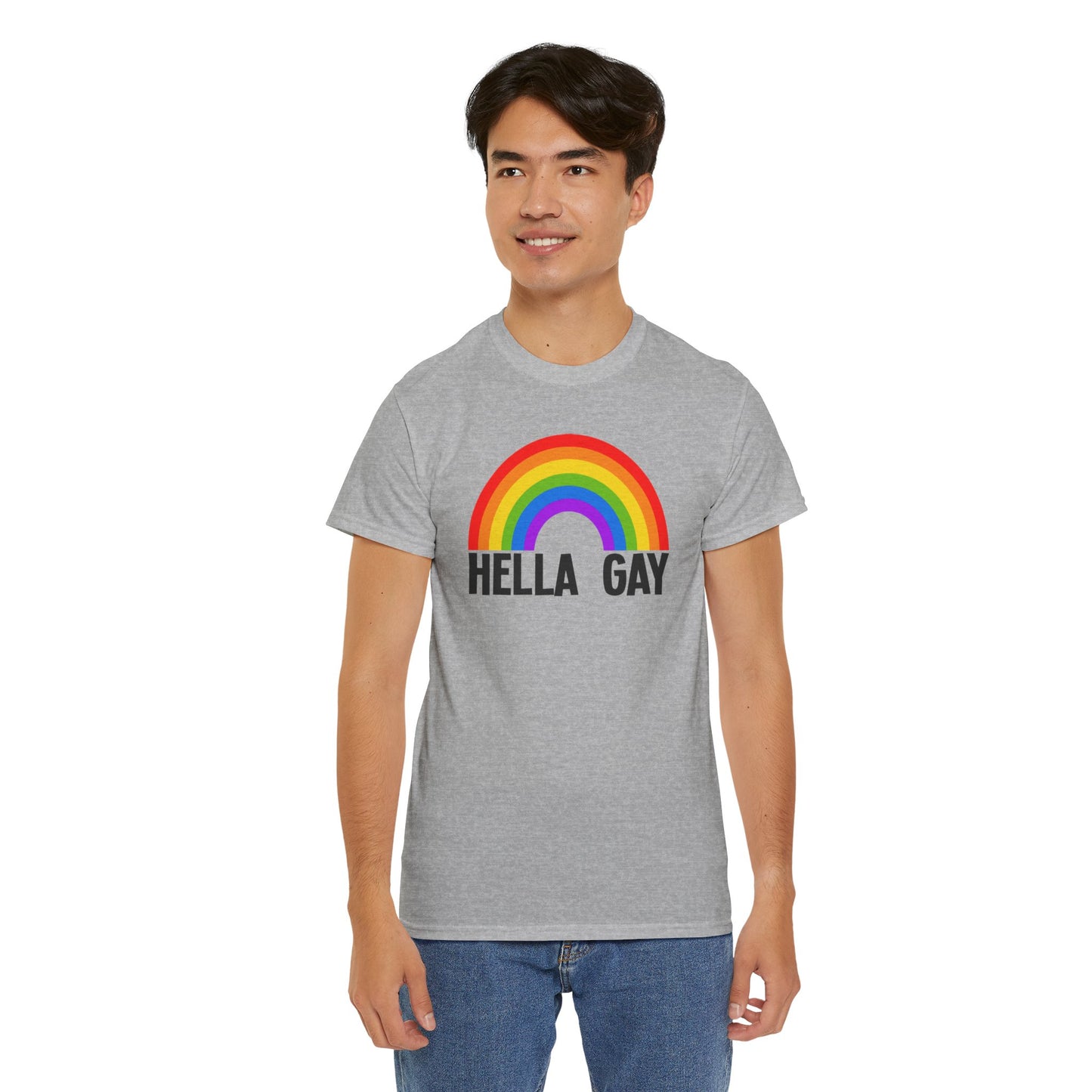 Hella Gay Rainbow Pride T-shirt Unisex Heavy Cotton Tee LGBTQIA+ Mens Womens Cotton Tee