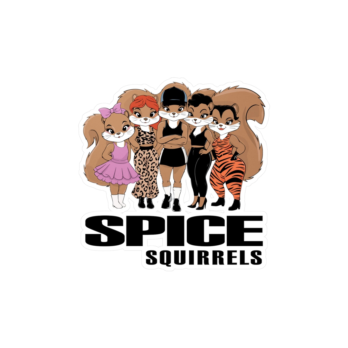 Spice Squirrels Vinyl Sticker Kiss-Cut Vinyl Decals with Funny 90's Pop Group Parody Squirrel Design