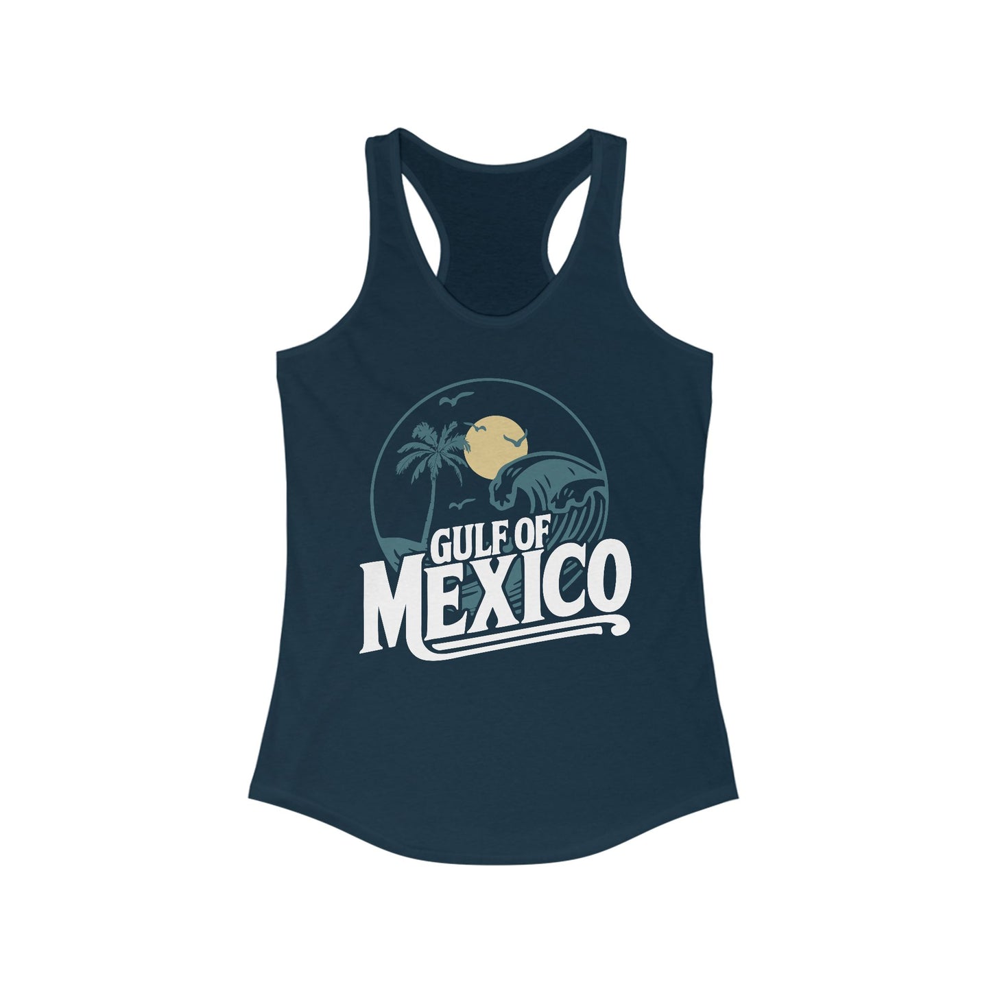 Gulf of Mexico Ladies Racerback Tank Top, Retro Beachwear, Summer Style, Vacation Sleeveless Top, Travel Shirt, Gift for Ocean Lovers