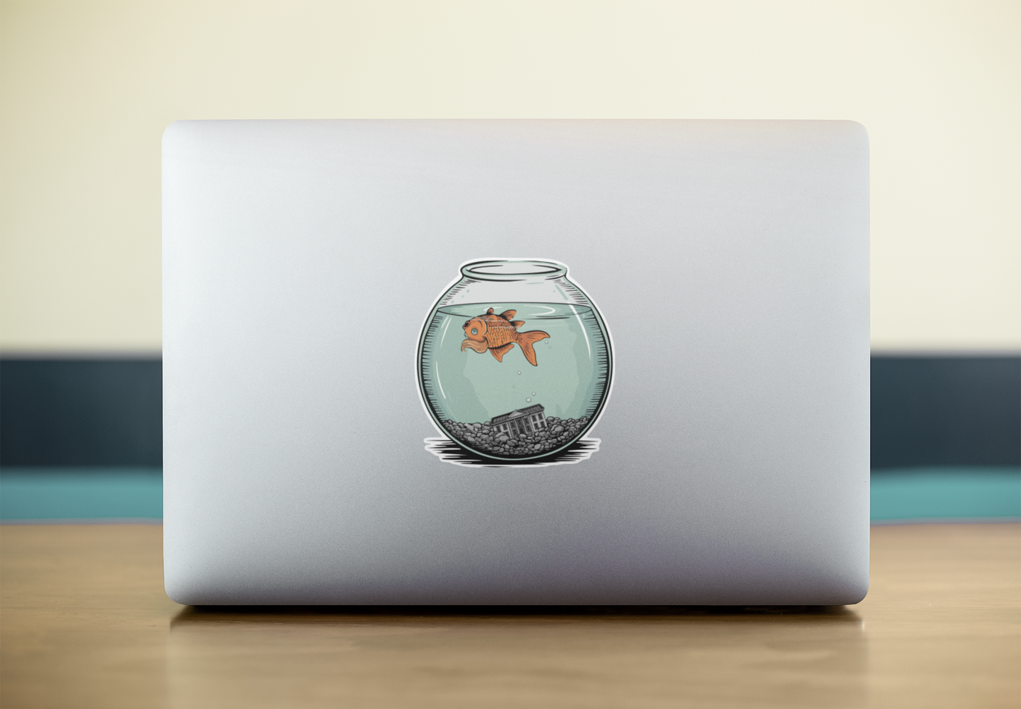 Dead Goldfish In A Fishbowl Sticker - 3.5" Vinyl Decal Stickers Waterproof Outdoor Car, Anti-Trump Leftist Political Humor Shirts, Fish Floating Bowl