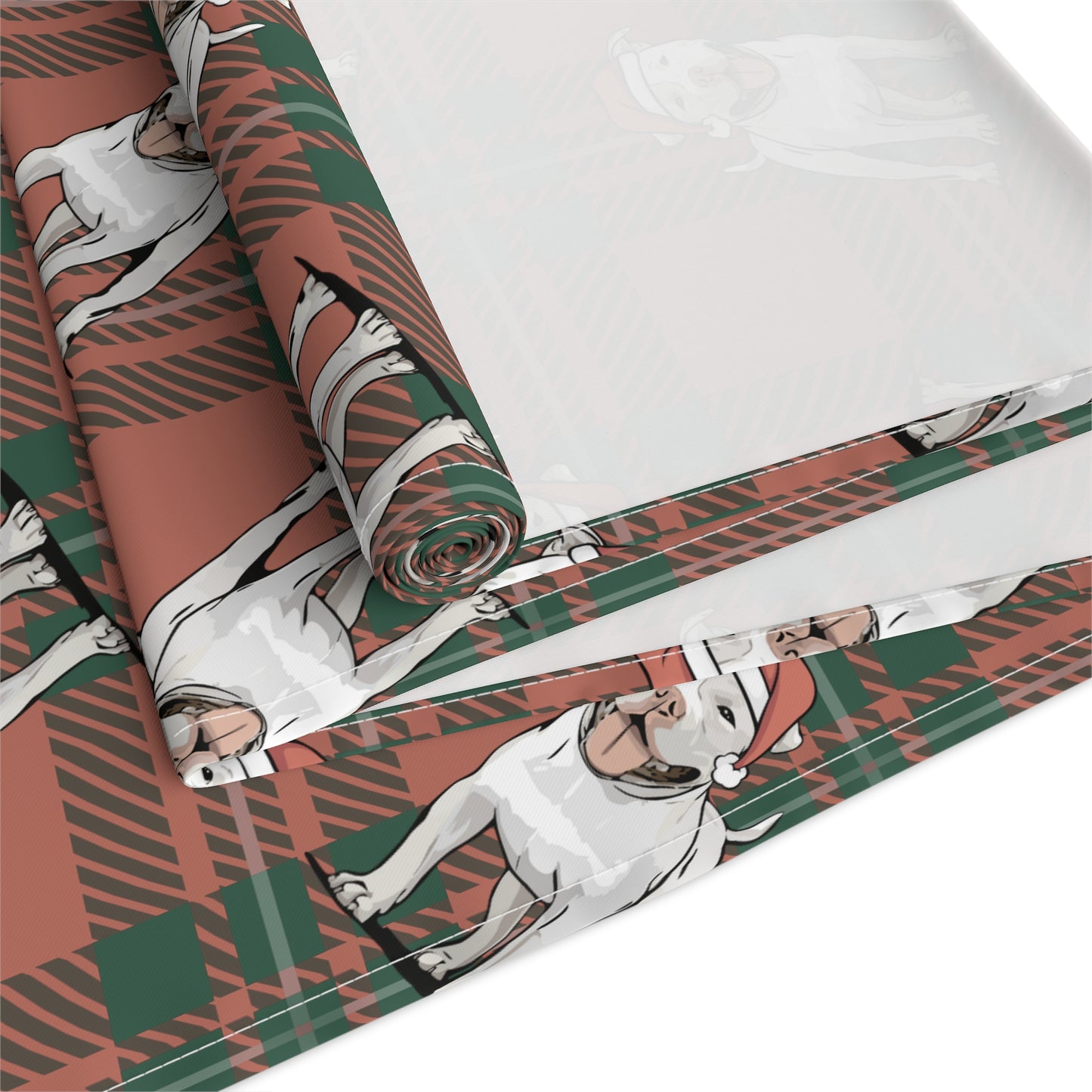 Festive American Pit Bull Terrier Dog Holiday Table Runner, Christmas Home Decor, Dining Tablecloth Linens, Plaid Table Setting Runners