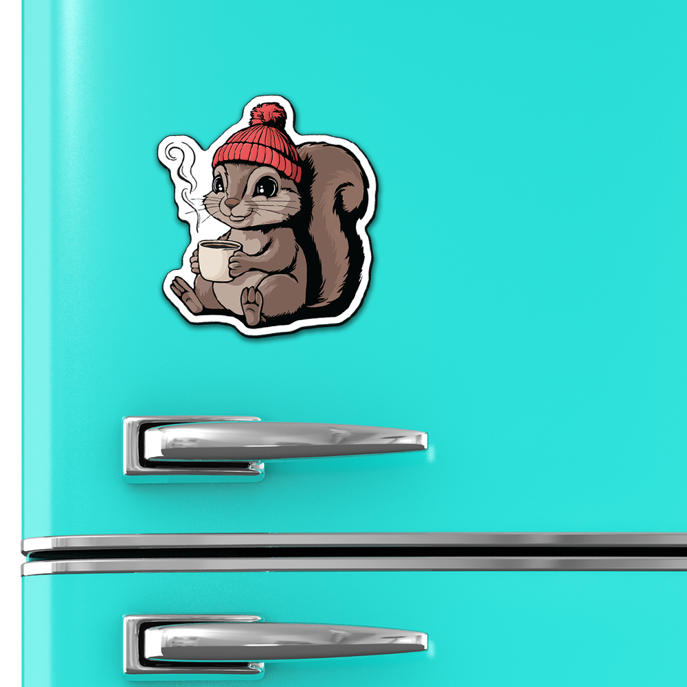 Cozy Squirrel Magnet - 3" Vinyl Fridge Magnets Indoor Outdoor Squirrels Fall Autumn