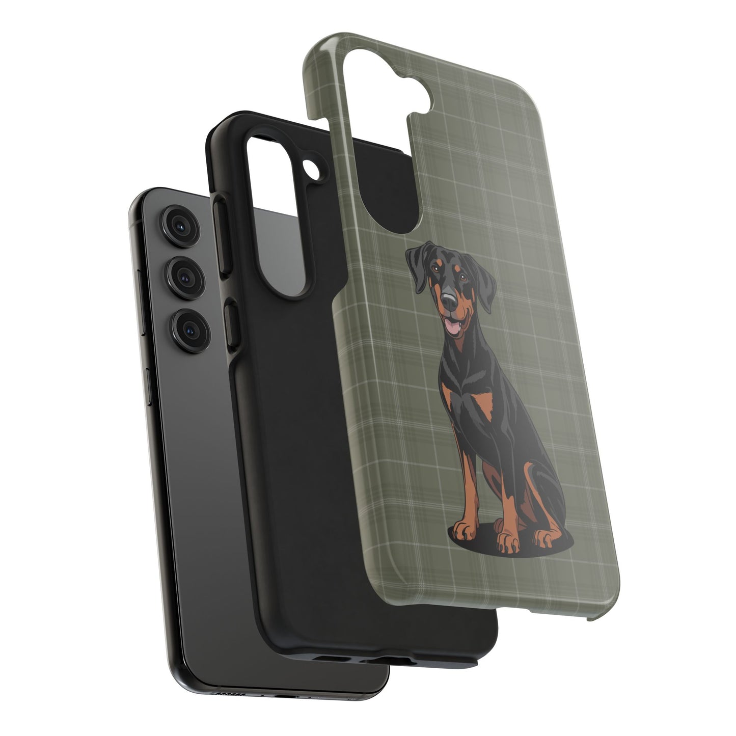 Doberman Pinscher Dog Phone Case, Tough Phone Cases Pet Dogs Green Plaid Pattern