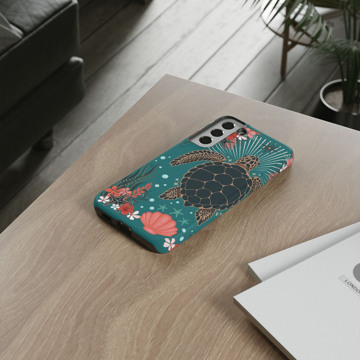 Sea Turtle Illustration Phone Case | Ocean Turtles Coral Floral Pattern Cell Phone Cases - Iphone, Google Pixel, Samsung - Matte Finish